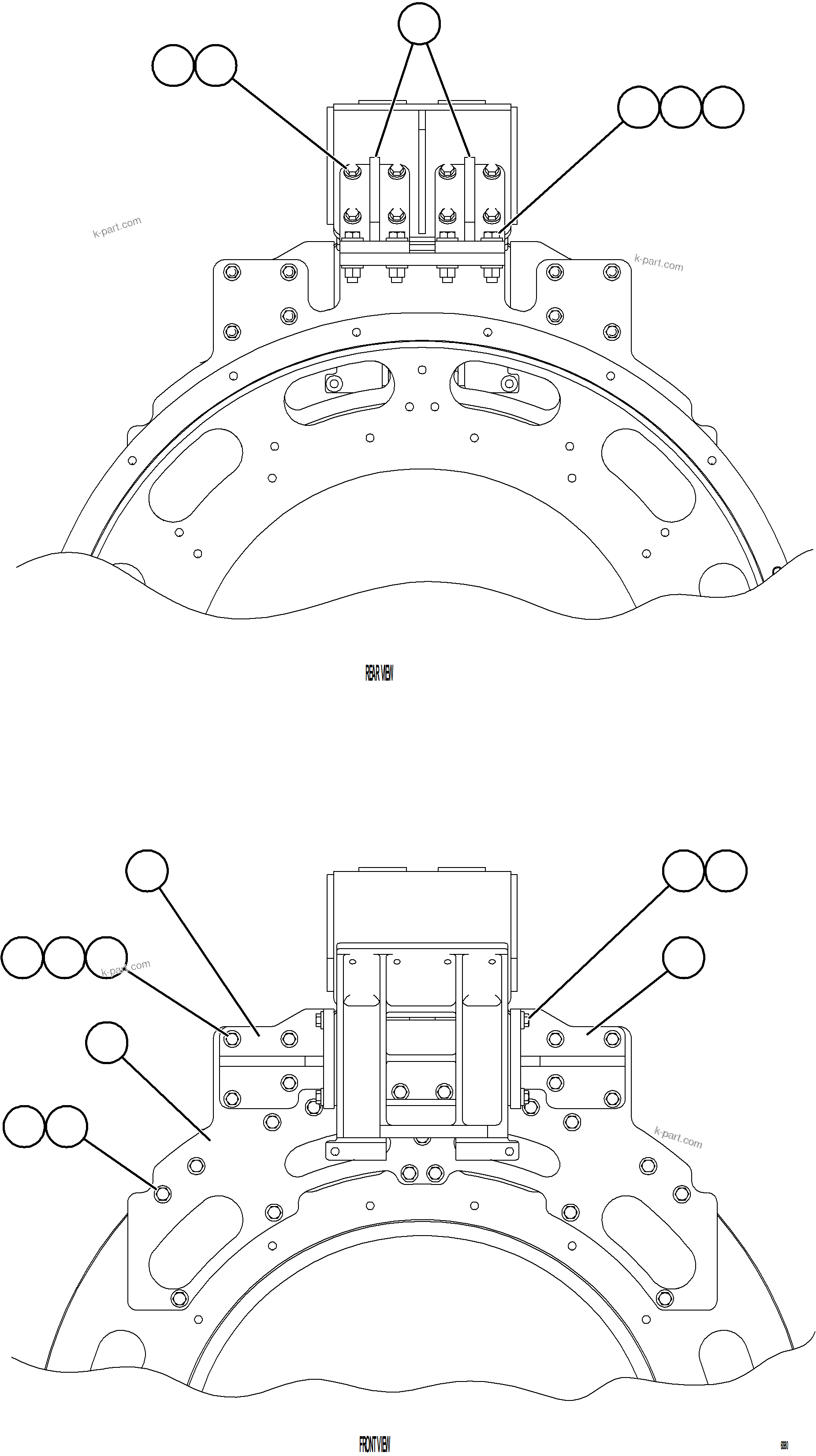 Komatsu parts book diagram for AFE62-BW 930E-4SE S/N A32123  COLLAHUASI: ALTERNATOR/FLYWHEEL HOUSING BRACING INSTALLATION