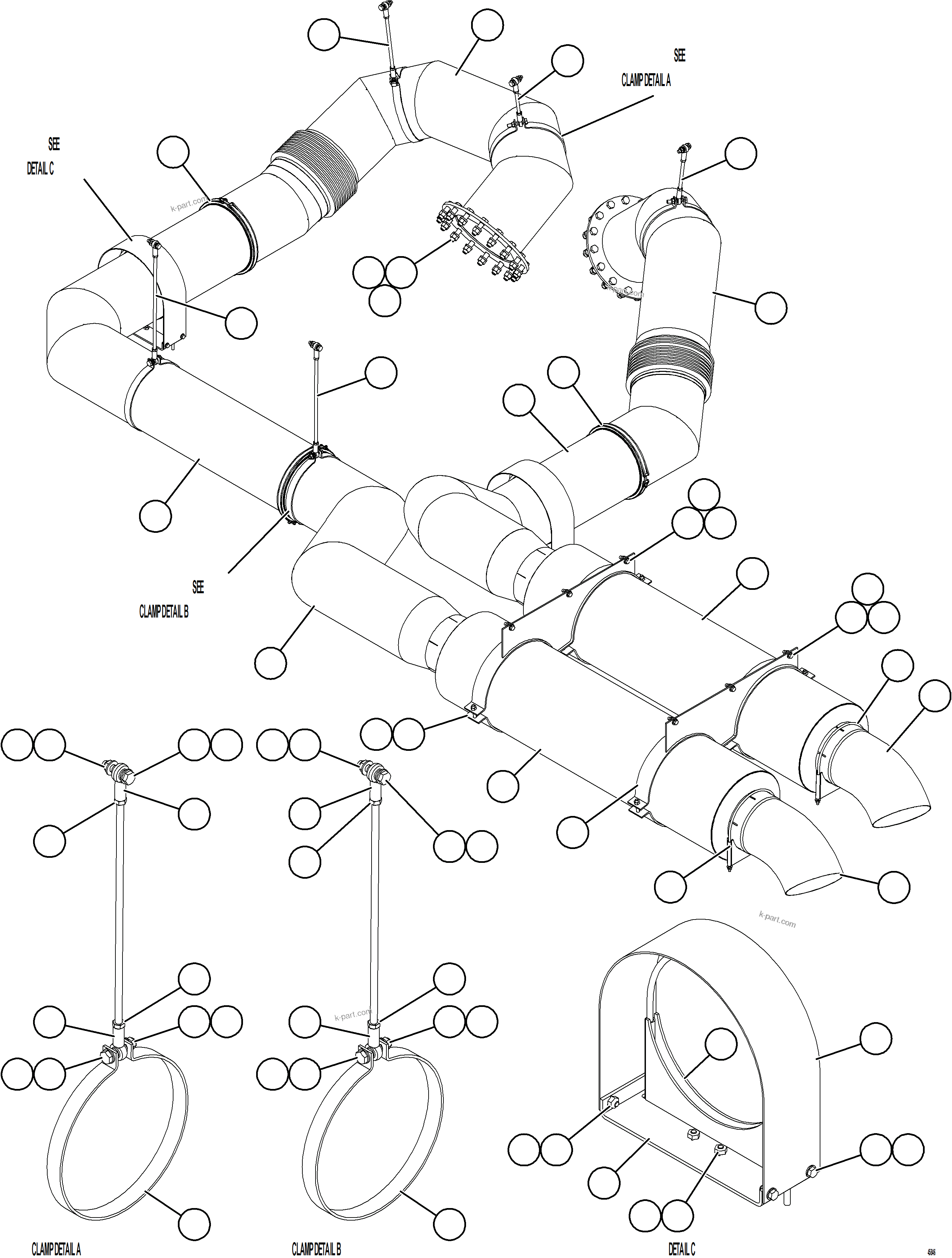 Komatsu parts book diagram for AFE62-BW 930E-4SE S/N A32123  COLLAHUASI: EXHAUST PIPING - DECK MUFFLERS