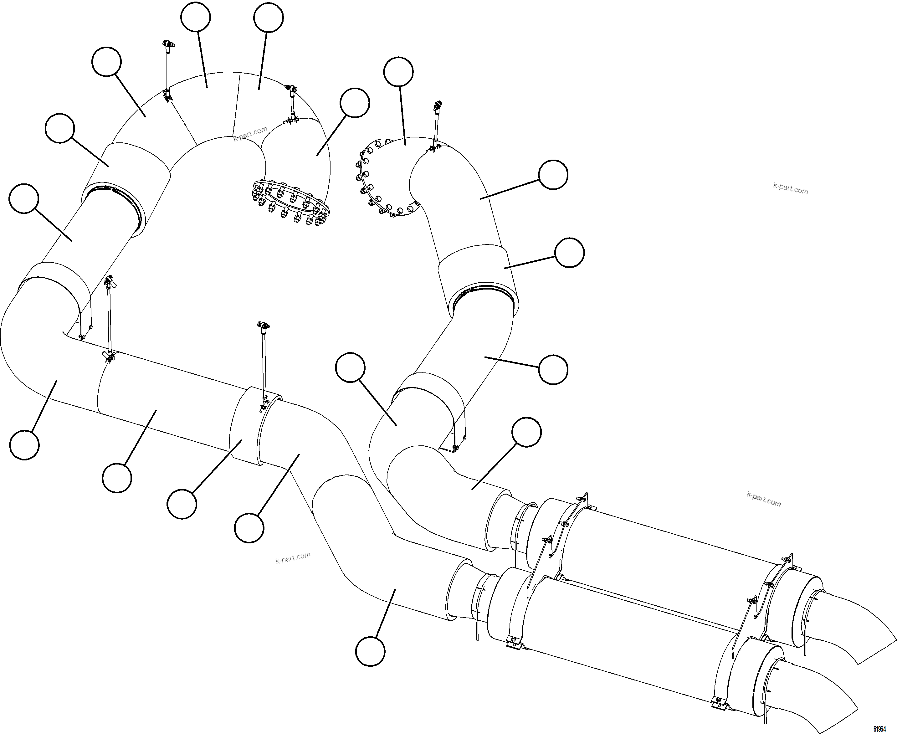 Komatsu parts book diagram for AFE62-BW 930E-4SE S/N A32123  COLLAHUASI: EXHAUST BLANKETS - DECK MUFFLERS