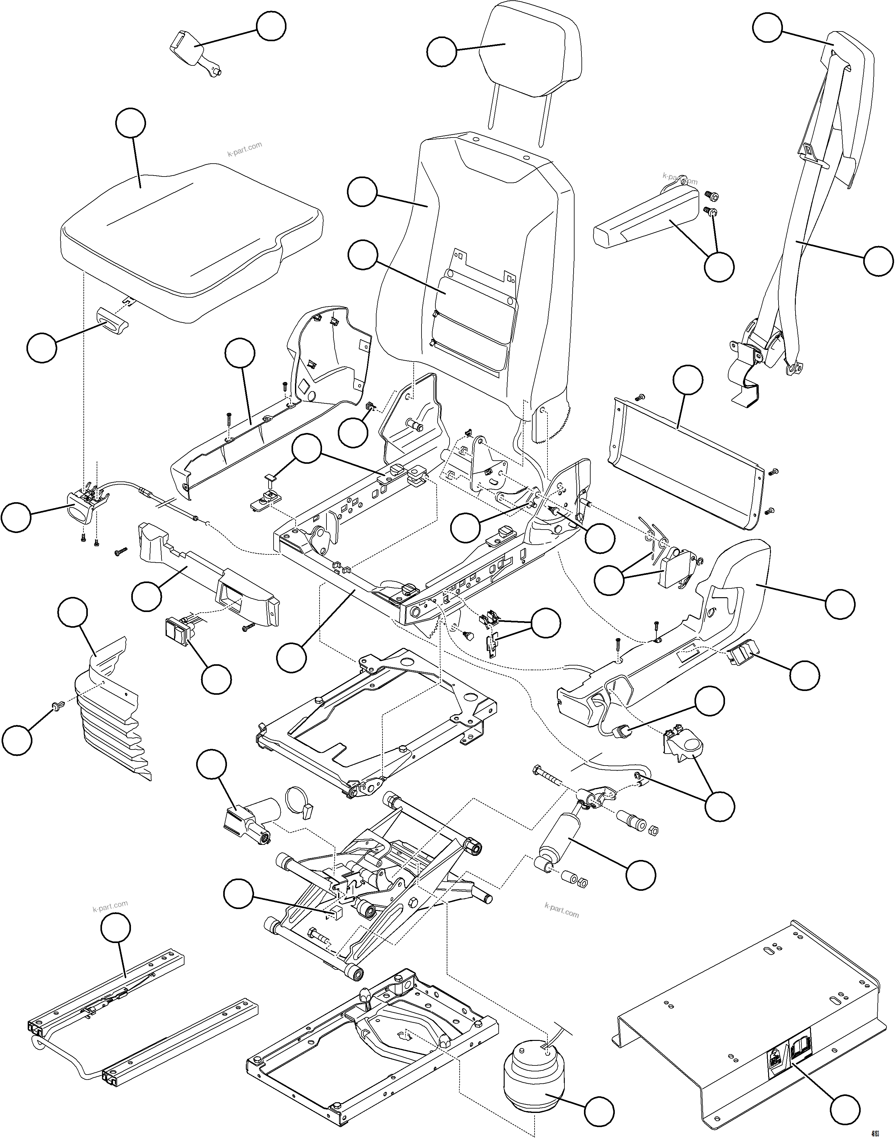 Komatsu parts book diagram for AFE62-BW 930E-4SE S/N A32123  COLLAHUASI: OPERATOR SEAT     58E-57-10011