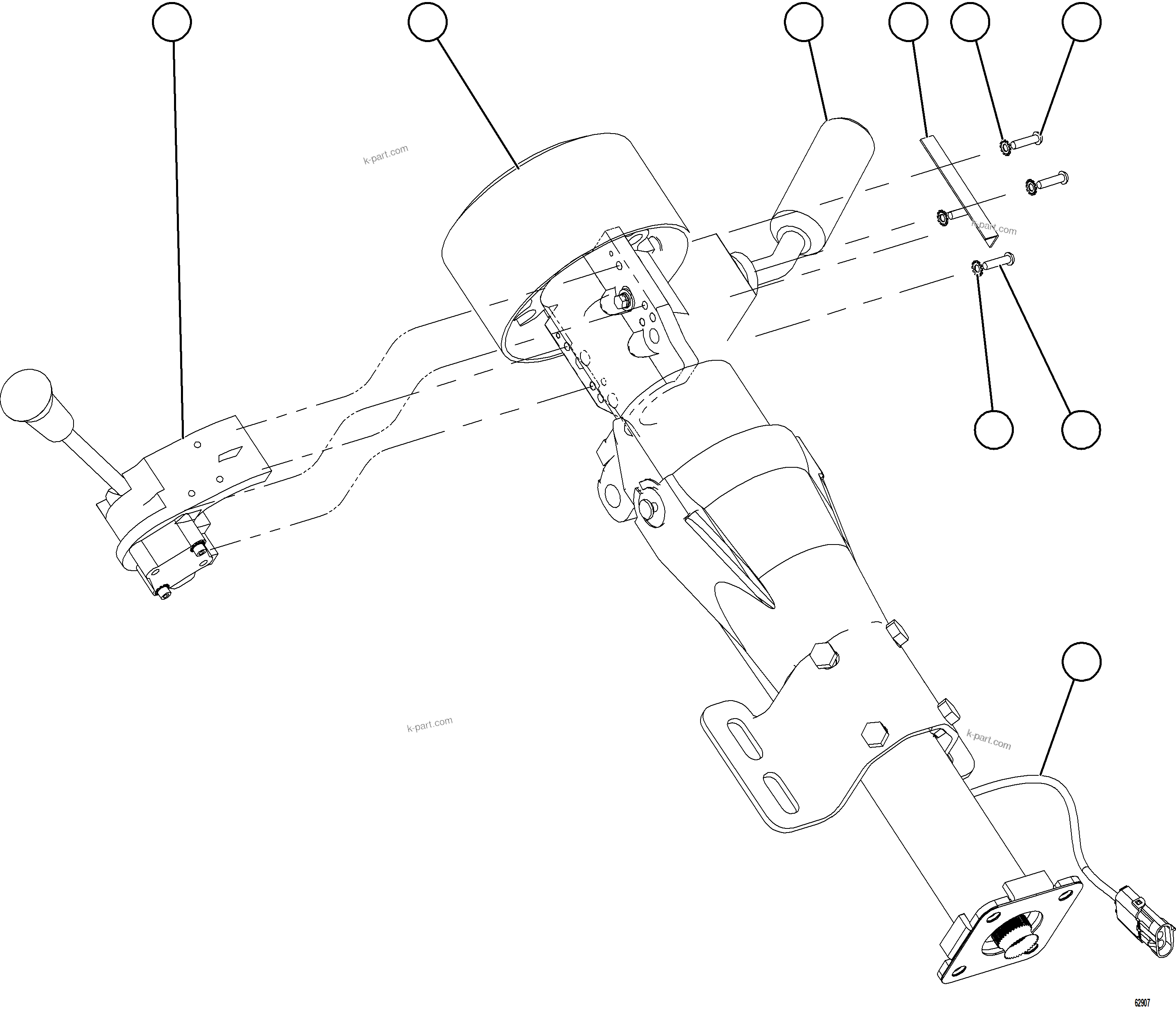 Komatsu parts book diagram for AFE62-BW 930E-4SE S/N A32123  COLLAHUASI: STEERING COLUMN & LEVER ASSEMBLY      58F-40-00201