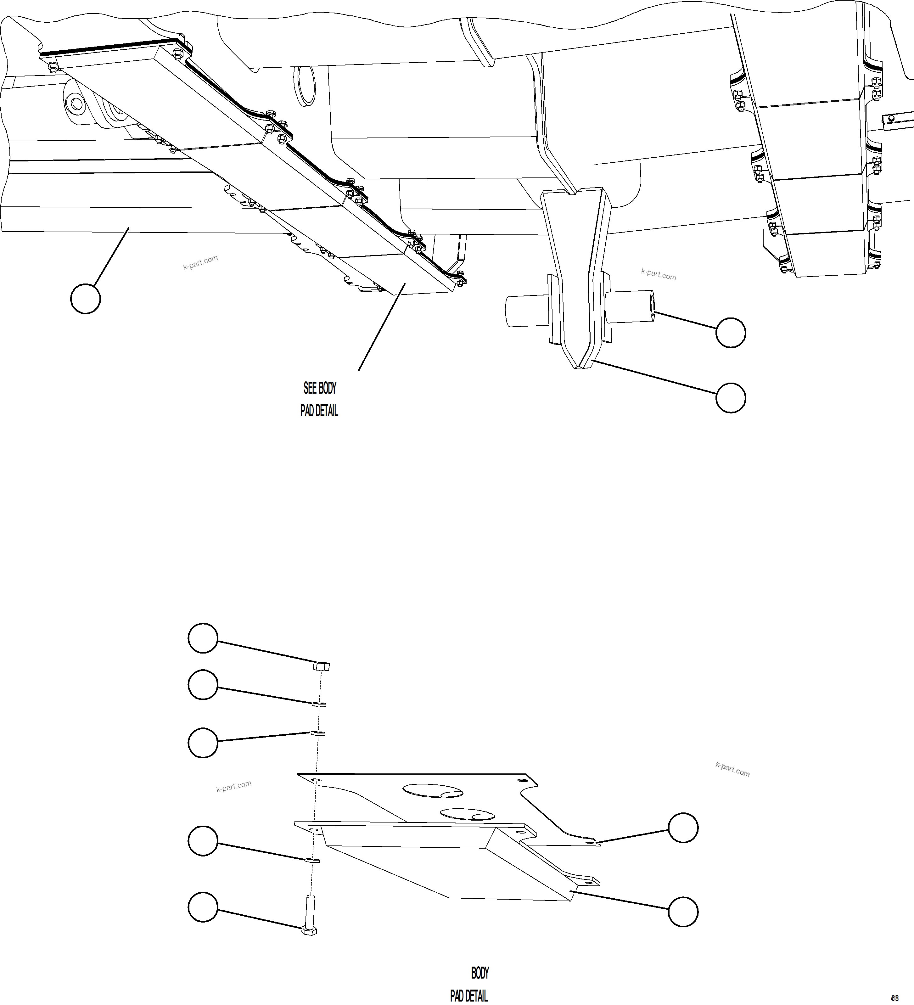 Komatsu parts book diagram for AFE62-BW 930E-4SE S/N A32123  COLLAHUASI: BODY GUIDE & PADS