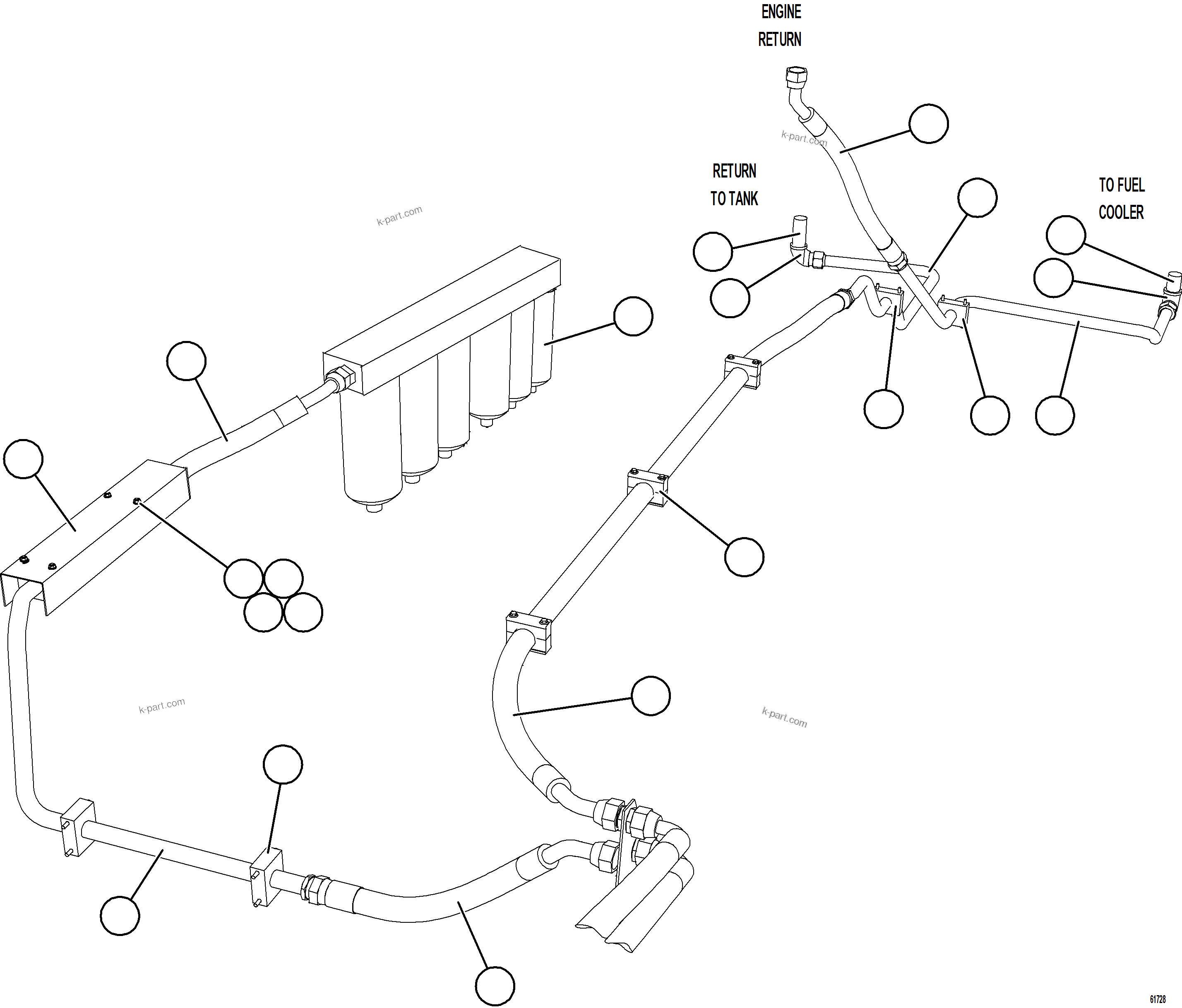 Komatsu parts book diagram for AFE62-BW 930E-4SE S/N A32123  COLLAHUASI: FUEL SYSTEM PIPING 3/3