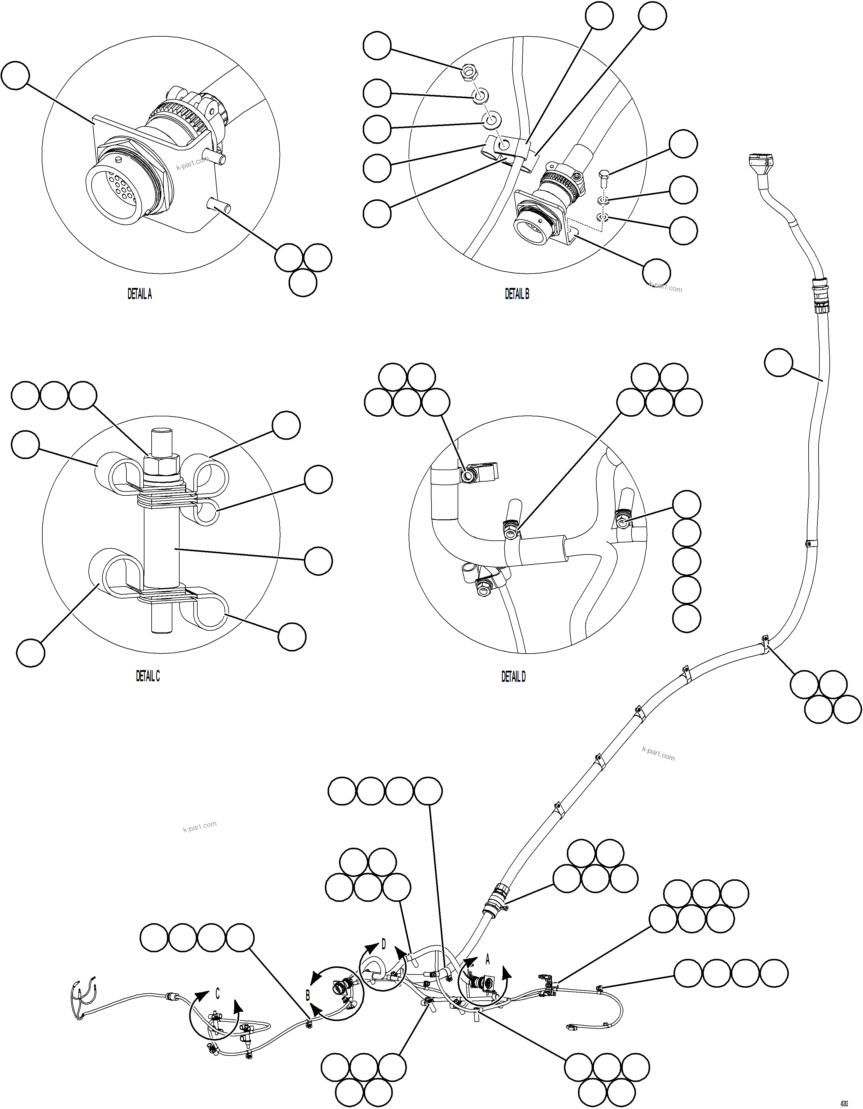 Komatsu parts book diagram for AFE62-BW 930E-4SE S/N A32123  COLLAHUASI: LEFT FRONT FRAME RAIL HARNESS