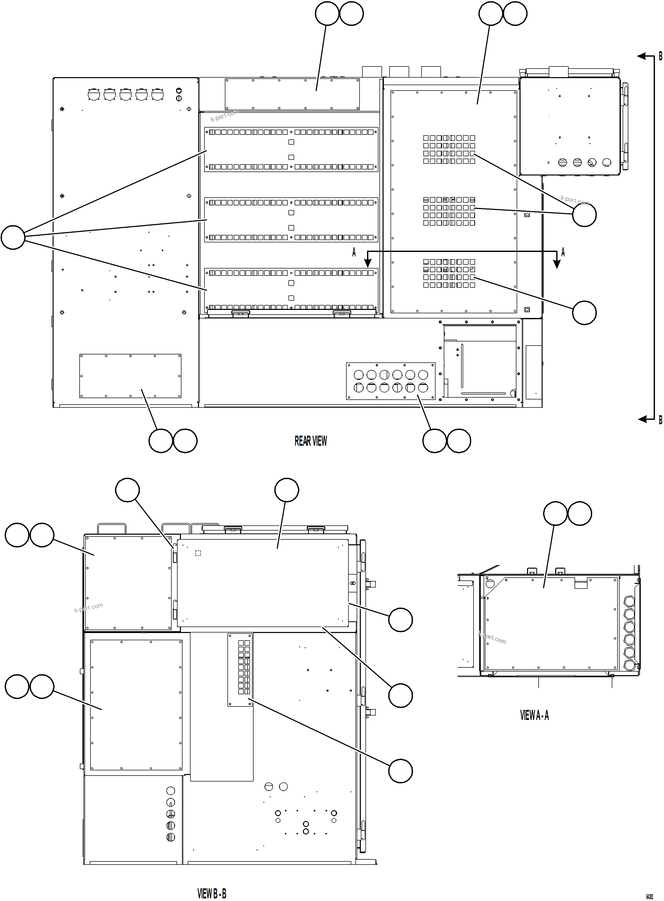 Komatsu parts book diagram for AFE62-BW 930E-4SE S/N A32123  COLLAHUASI: CONTROL CABINET - DOORS & COVERS 2/2  58B-43-00192