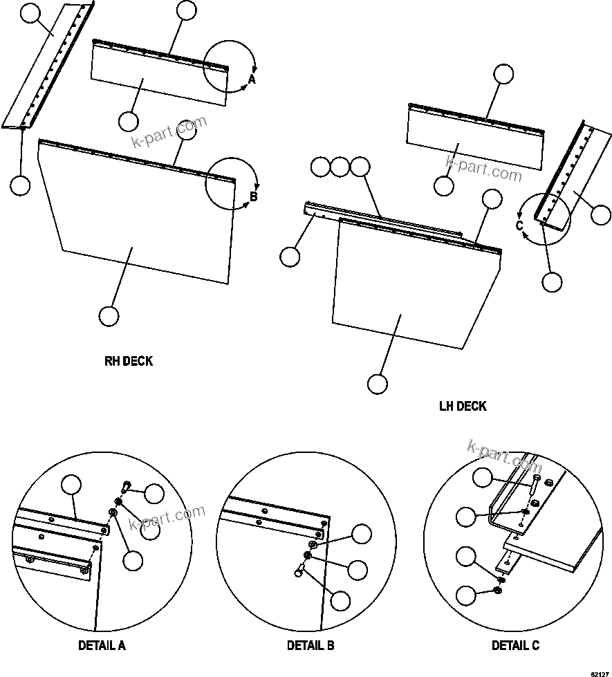 Komatsu parts book diagram for AFE62-W 930E-4SE S/N A31053, 1055, 1069, 1071, 1100-1101, 1109, 1117, 1130-32, 1141, 1143, 1145, 1163, 1165, 1167, 1185-1187, 1205-1207, 1222-1223, 1225, 1240 & 1242 OYU TOLGOI: DECK MUD FLAPS INSTALLATION