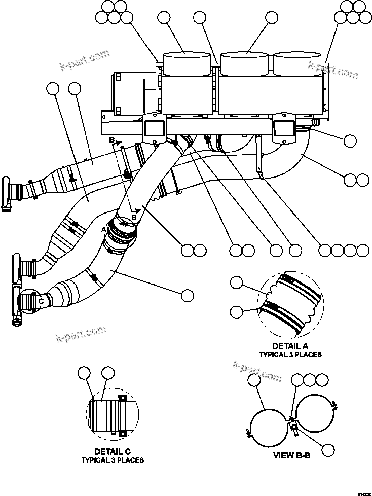 Komatsu parts book diagram for AFE62-W 930E-4SE S/N A31053, 1055, 1069, 1071, 1100-1101, 1109, 1117, 1130-32, 1141, 1143, 1145, 1163, 1165, 1167, 1185-1187, 1205-1207, 1222-1223, 1225, 1240 & 1242 OYU TOLGOI: AIR CLEANER PIPING - RIGHT