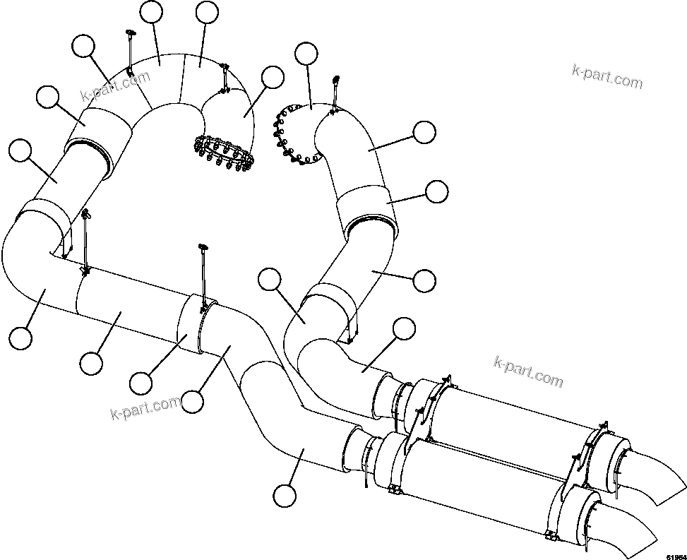 Komatsu parts book diagram for AFE62-W 930E-4SE S/N A31053, 1055, 1069, 1071, 1100-1101, 1109, 1117, 1130-32, 1141, 1143, 1145, 1163, 1165, 1167, 1185-1187, 1205-1207, 1222-1223, 1225, 1240 & 1242 OYU TOLGOI: EXHAUST BLANKETS - DECK MUFFLERS (S/N A31100 & UP)