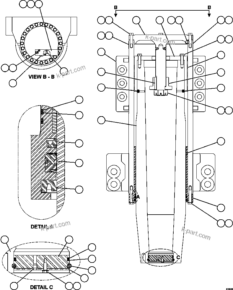 Komatsu parts book diagram for AFE62-W 930E-4SE S/N A31053, 1055, 1069, 1071, 1100-1101, 1109, 1117, 1130-32, 1141, 1143, 1145, 1163, 1165, 1167, 1185-1187, 1205-1207, 1222-1223, 1225, 1240 & 1242 OYU TOLGOI: FRONT SUSPENSION ASSEMBLY        XB3916