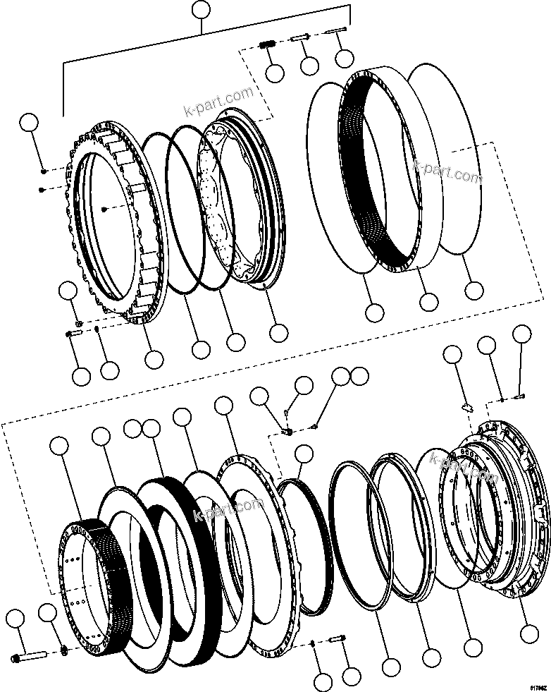 Komatsu parts book diagram for AFE62-W 930E-4SE S/N A31053, 1055, 1069, 1071, 1100-1101, 1109, 1117, 1130-32, 1141, 1143, 1145, 1163, 1165, 1167, 1185-1187, 1205-1207, 1222-1223, 1225, 1240 & 1242 OYU TOLGOI: REAR BRAKE ASSEMBLY         XB0834