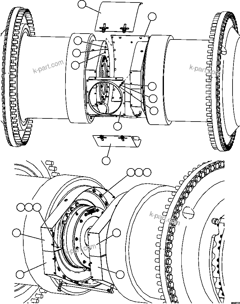 Komatsu parts book diagram for AFE62-W 930E-4SE S/N A31053, 1055, 1069, 1071, 1100-1101, 1109, 1117, 1130-32, 1141, 1143, 1145, 1163, 1165, 1167, 1185-1187, 1205-1207, 1222-1223, 1225, 1240 & 1242 OYU TOLGOI: REAR WHEEL COOLING AIR ADAPTER