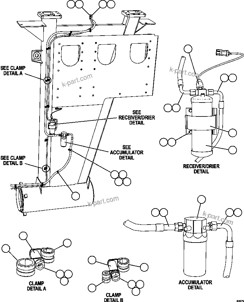 Komatsu parts book diagram for AFE62-W 930E-4SE S/N A31053, 1055, 1069, 1071, 1100-1101, 1109, 1117, 1130-32, 1141, 1143, 1145, 1163, 1165, 1167, 1185-1187, 1205-1207, 1222-1223, 1225, 1240 & 1242 OYU TOLGOI: AIR CONDITIONING PIPING