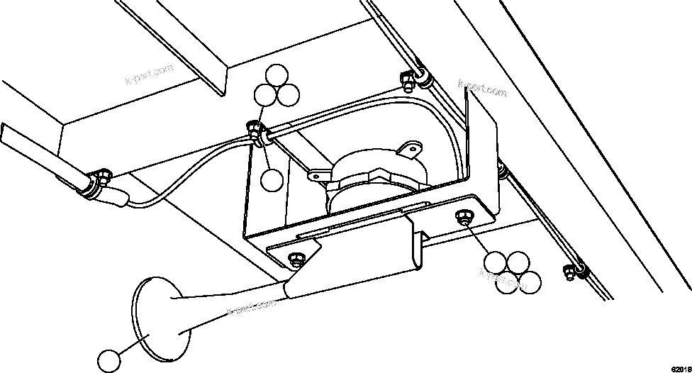Komatsu parts book diagram for AFE62-W 930E-4SE S/N A31053, 1055, 1069, 1071, 1100-1101, 1109, 1117, 1130-32, 1141, 1143, 1145, 1163, 1165, 1167, 1185-1187, 1205-1207, 1222-1223, 1225, 1240 & 1242 OYU TOLGOI: HORN INSTALLATION