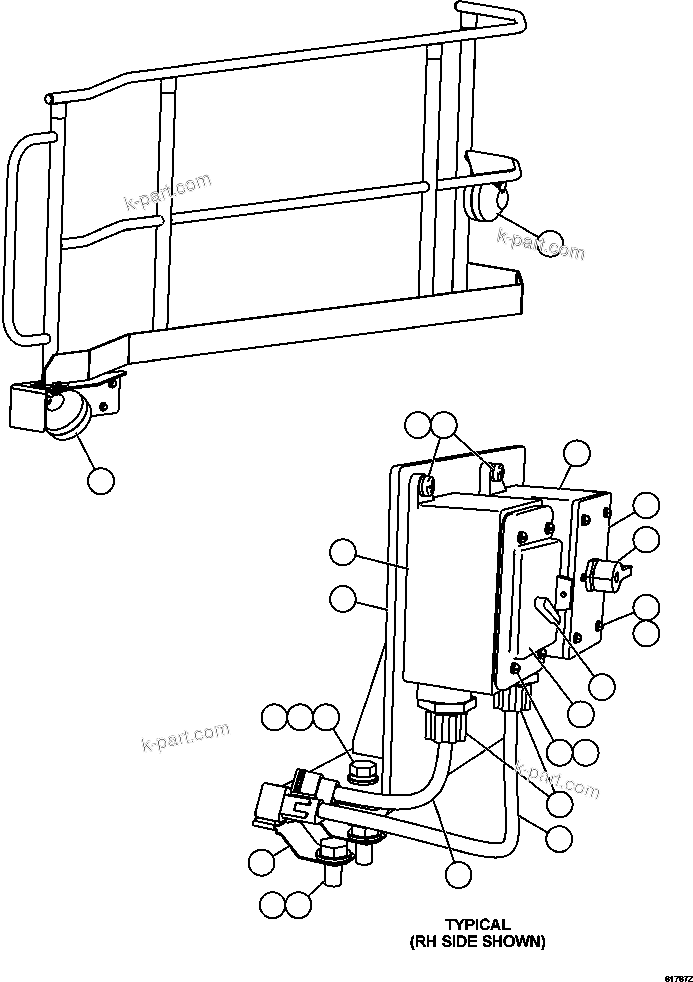 Komatsu parts book diagram for AFE62-W 930E-4SE S/N A31053, 1055, 1069, 1071, 1100-1101, 1109, 1117, 1130-32, 1141, 1143, 1145, 1163, 1165, 1167, 1185-1187, 1205-1207, 1222-1223, 1225, 1240 & 1242 OYU TOLGOI: LADDER LIGHT/ENGINE SHUTDOWN SWITCHES