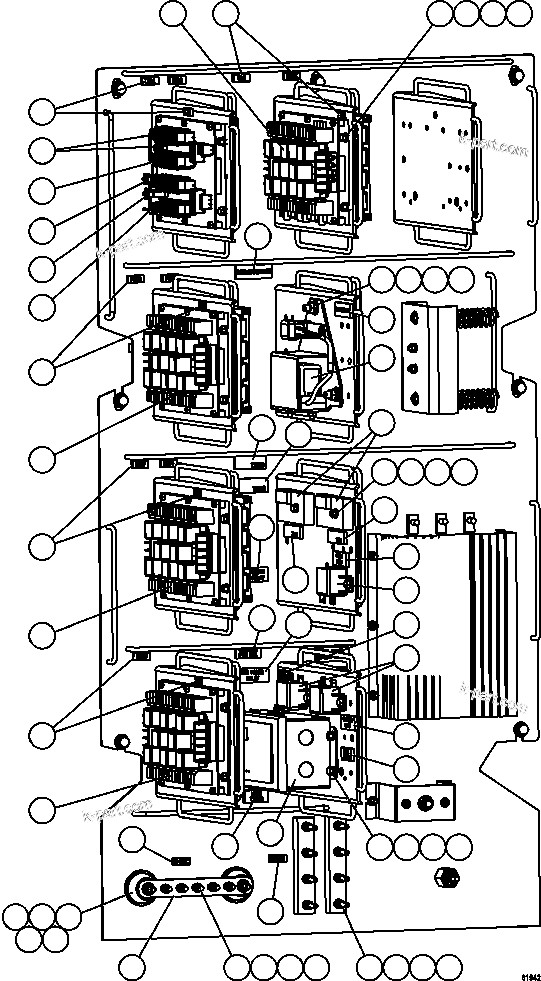 Komatsu parts book diagram for AFE62-W 930E-4SE S/N A31053, 1055, 1069, 1071, 1100-1101, 1109, 1117, 1130-32, 1141, 1143, 1145, 1163, 1165, 1167, 1185-1187, 1205-1207, 1222-1223, 1225, 1240 & 1242 OYU TOLGOI: AUXILIARY CONTROL CABINET - LEFT SIDE WALL  1/2