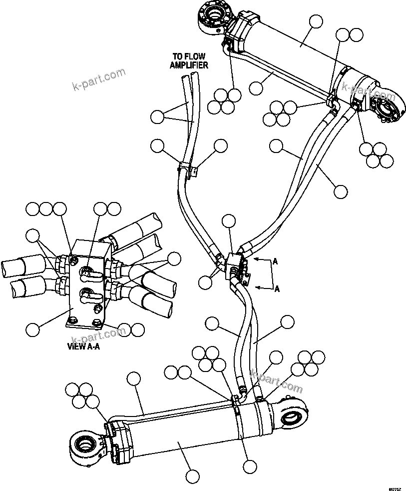Komatsu parts book diagram for AFE62-W 930E-4SE S/N A31053, 1055, 1069, 1071, 1100-1101, 1109, 1117, 1130-32, 1141, 1143, 1145, 1163, 1165, 1167, 1185-1187, 1205-1207, 1222-1223, 1225, 1240 & 1242 OYU TOLGOI: STEERING CYLINDER PIPING
