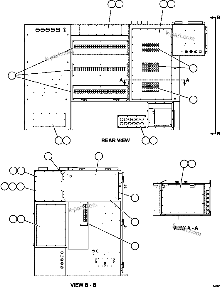 Komatsu parts book diagram for AFE62-W 930E-4SE S/N A31053, 1055, 1069, 1071, 1100-1101, 1109, 1117, 1130-32, 1141, 1143, 1145, 1163, 1165, 1167, 1185-1187, 1205-1207, 1222-1223, 1225, 1240 & 1242 OYU TOLGOI: CONTROL CABINET - DOORS & COVERS 2/2  58B-43-00190