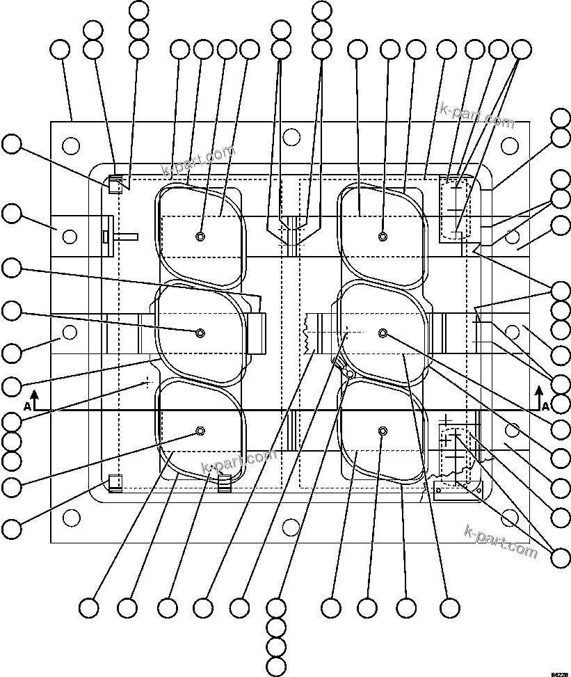 Komatsu parts book diagram for AFE62-W 930E-4SE S/N A31053, 1055, 1069, 1071, 1100-1101, 1109, 1117, 1130-32, 1141, 1143, 1145, 1163, 1165, 1167, 1185-1187, 1205-1207, 1222-1223, 1225, 1240 & 1242 OYU TOLGOI: PANEL - A.F.S.E.  1/2    58B-43-00220
