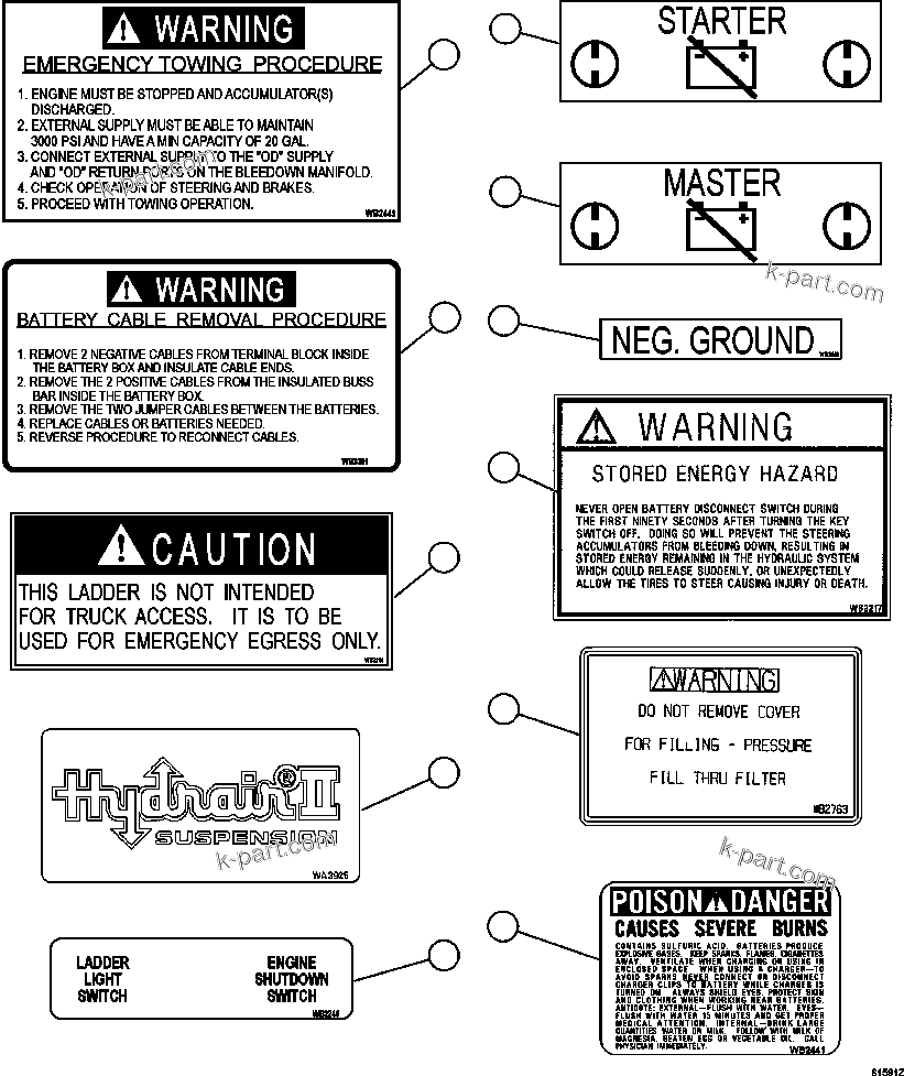 Komatsu parts book diagram for AFE63-B 960E-1K S/N A50009 - A50010    ANGLO SISHEN: DECALS & WARNINGS  2/3