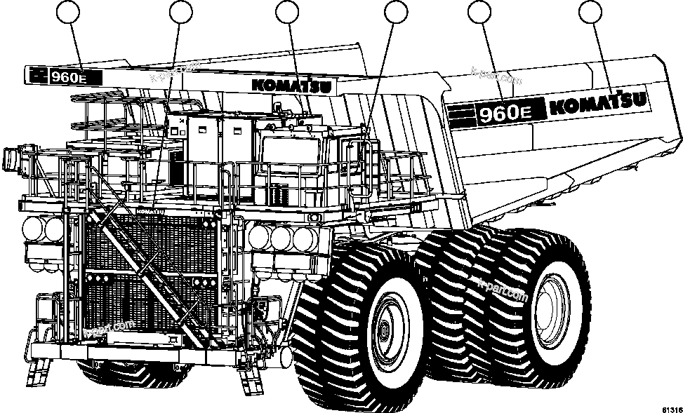 Komatsu parts book diagram for AFE63-B 960E-1K S/N A50009 - A50010    ANGLO SISHEN: DECALS - KOMATSU & TRUCK MODEL