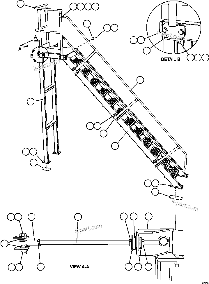 Komatsu parts book diagram for AFE63-B 960E-1K S/N A50009 - A50010    ANGLO SISHEN: LH DIAGONAL LADDER & HANDRAILS