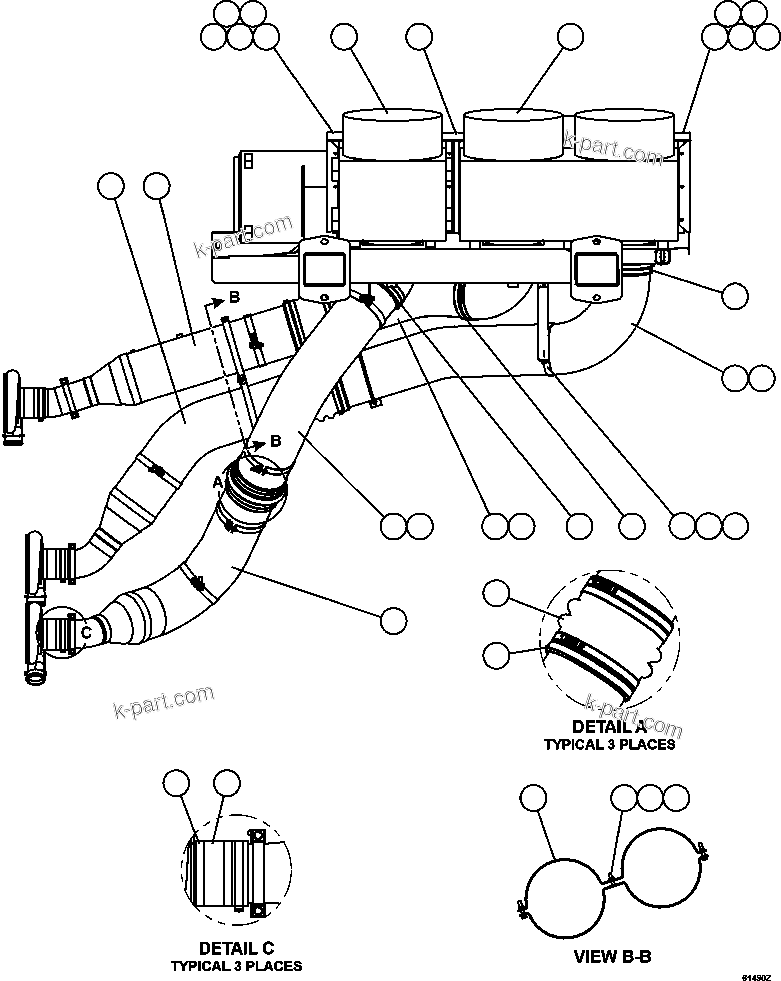 Komatsu parts book diagram for AFE63-B 960E-1K S/N A50009 - A50010    ANGLO SISHEN: AIR CLEANER PIPING - RIGHT