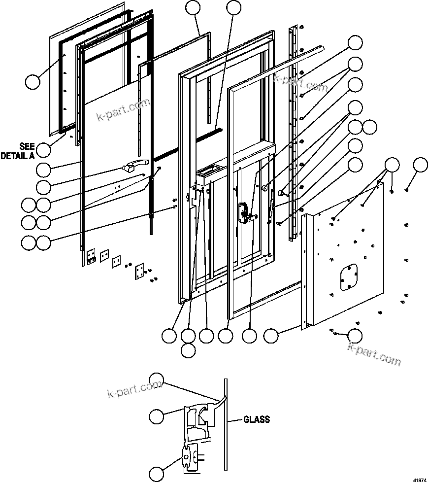 Komatsu parts book diagram for AFE63-B 960E-1K S/N A50009 - A50010    ANGLO SISHEN: DOOR - RH                   EM0049