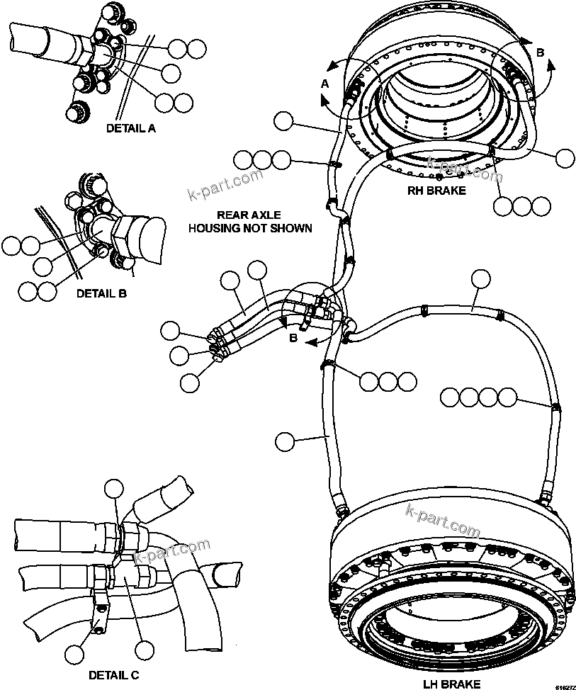 Komatsu parts book diagram for AFE63-B 960E-1K S/N A50009 - A50010    ANGLO SISHEN: BRAKE COOLING PIPING - REAR AXLE