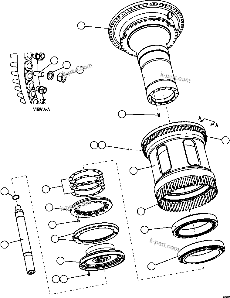 Komatsu parts book diagram for AFE63-B 960E-1K S/N A50009 - A50010    ANGLO SISHEN: WHEEL MOTOR TRANSMISSION  5/5    58B-22-12022