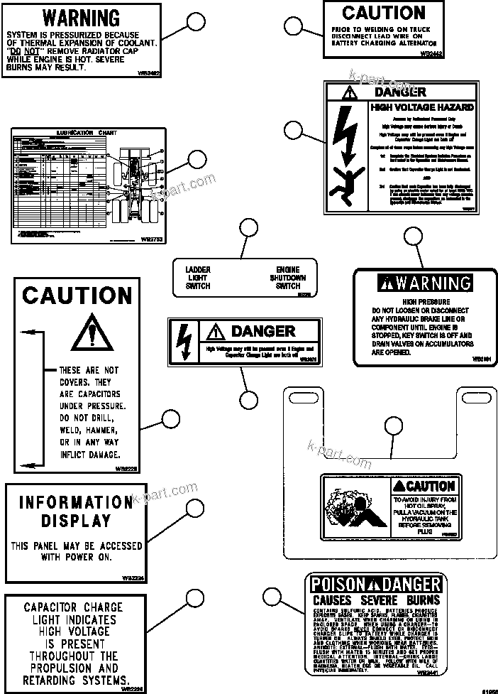 Komatsu parts book diagram for AFE67-B 960E-2 S/N A30074 - A30083, A30089 - A30091, A30093 - A30095 & A30098 - A30106  ESCONDIDA: DECALS & WARNINGS    2/4