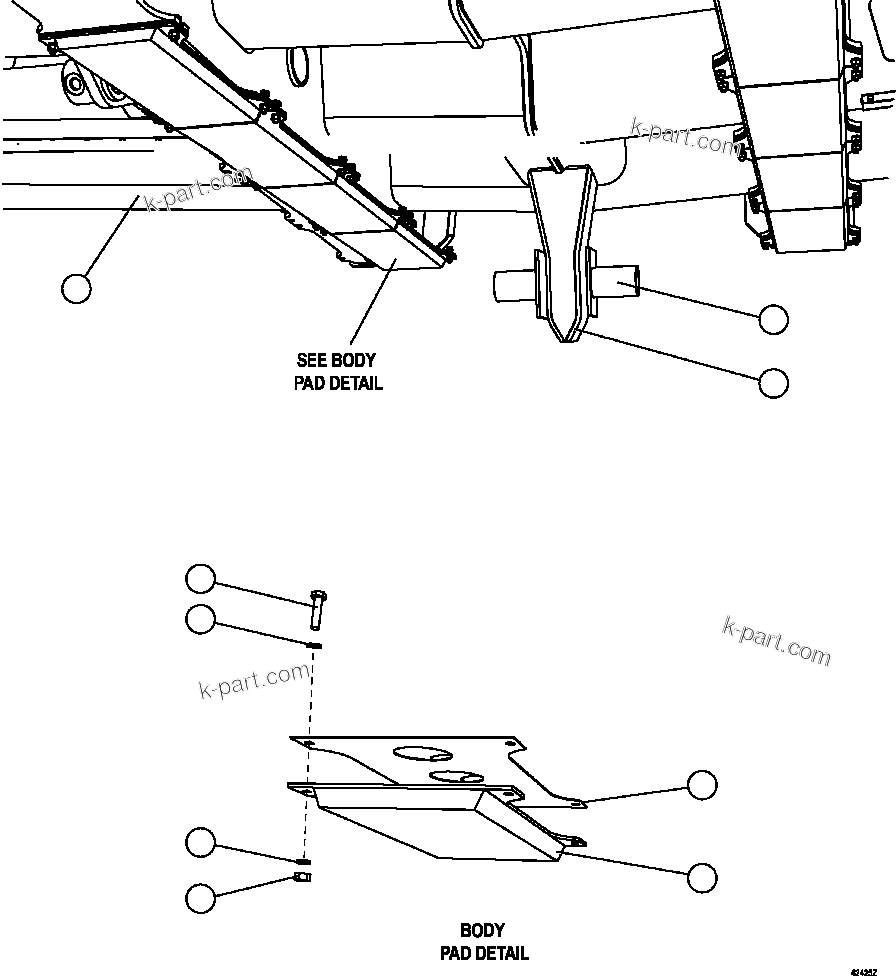 Komatsu parts book diagram for AFE67-B 960E-2 S/N A30074 - A30083, A30089 - A30091, A30093 - A30095 & A30098 - A30106  ESCONDIDA: BODY GUIDE & PADS