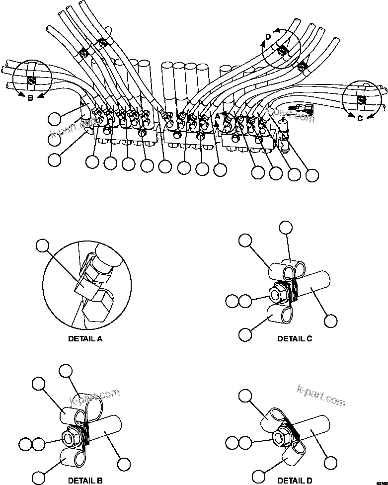 Komatsu parts book diagram for AFE67-B 960E-2 S/N A30074 - A30083, A30089 - A30091, A30093 - A30095 & A30098 - A30106  ESCONDIDA: AUTOMATIC LUBRICATION - REAR INJECTOR HOSES
