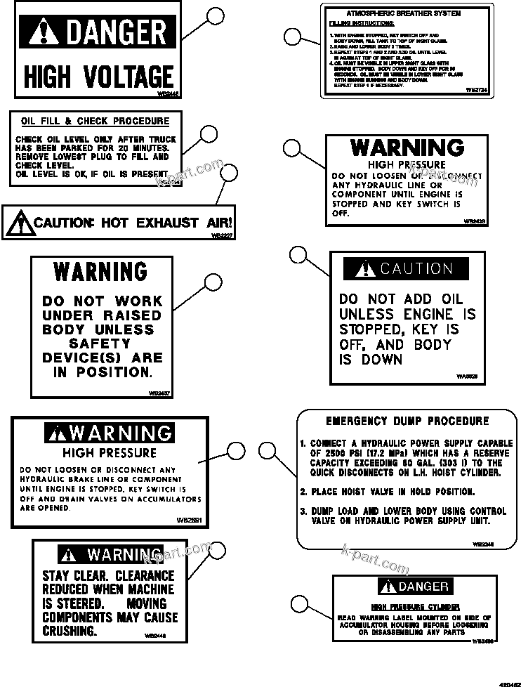 Komatsu parts book diagram for AFE69-A 730E-8 S/N A40002 HAILE GOLD MINE: DECALS & WARNINGS   1/4