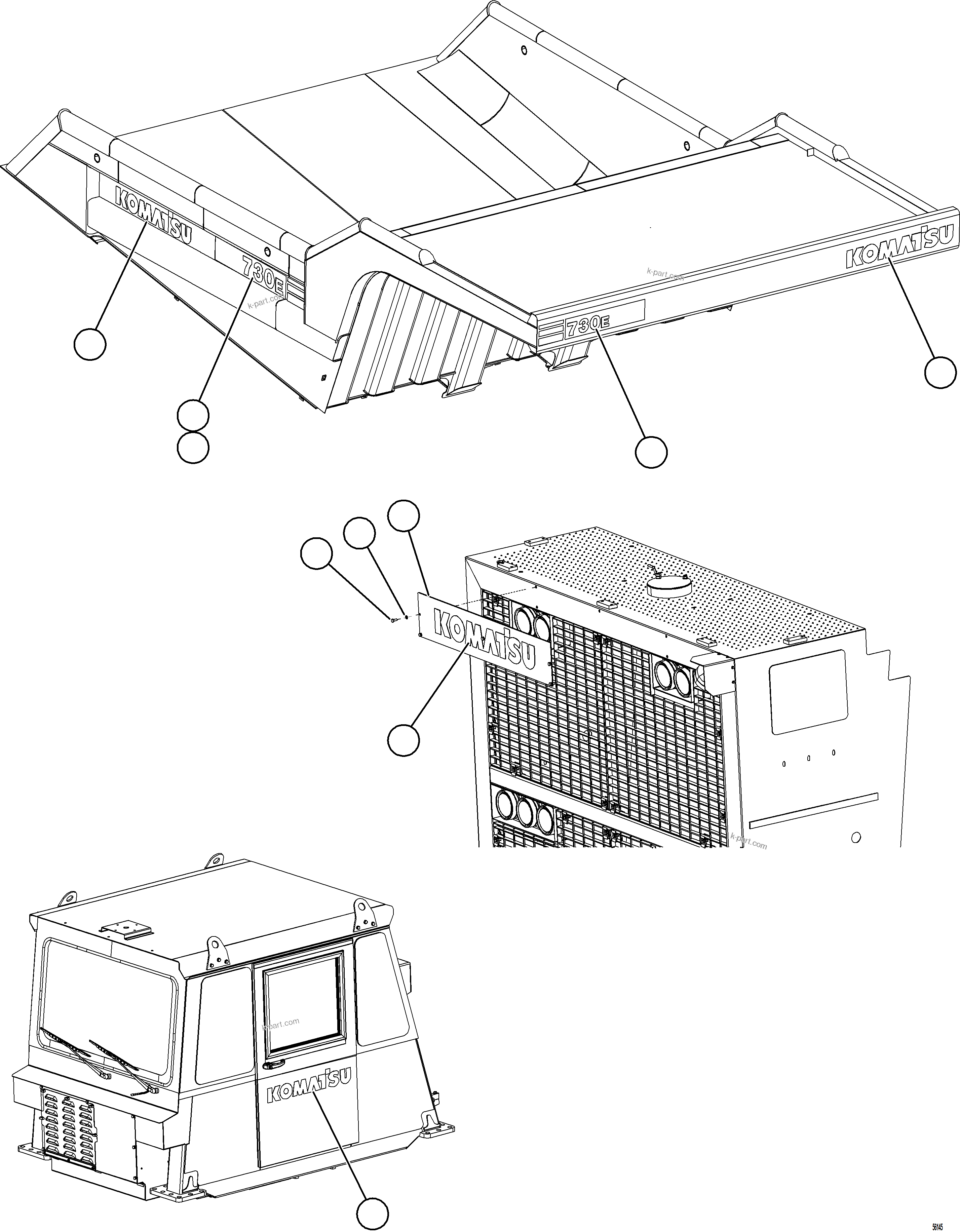 Komatsu parts book diagram for AFE69-A 730E-8 S/N A40002 HAILE GOLD MINE: DECALS & WARNINGS   4/4