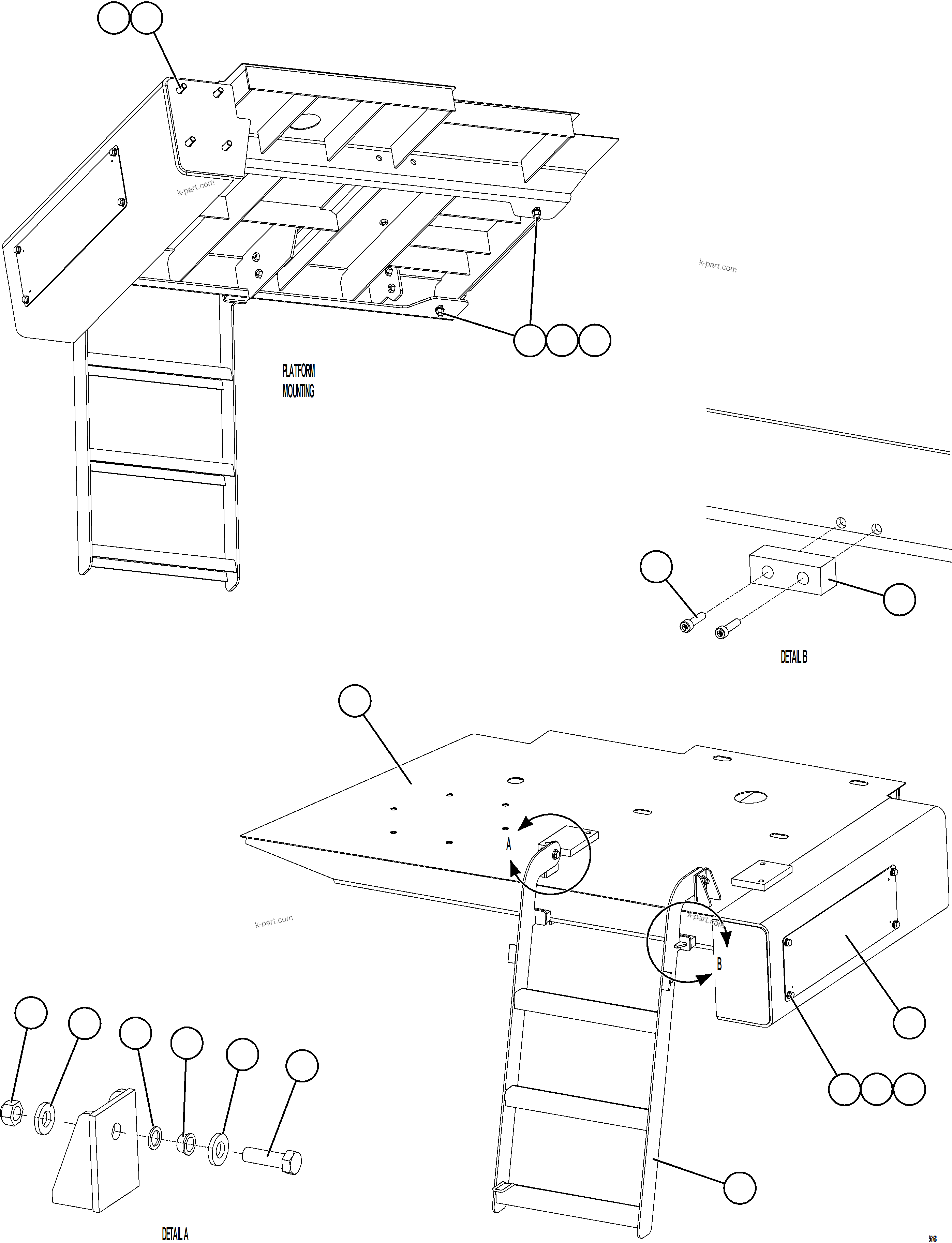 Komatsu parts book diagram for AFE69-A 730E-8 S/N A40002 HAILE GOLD MINE: RH PLATFORM & LADDER INSTALLATION