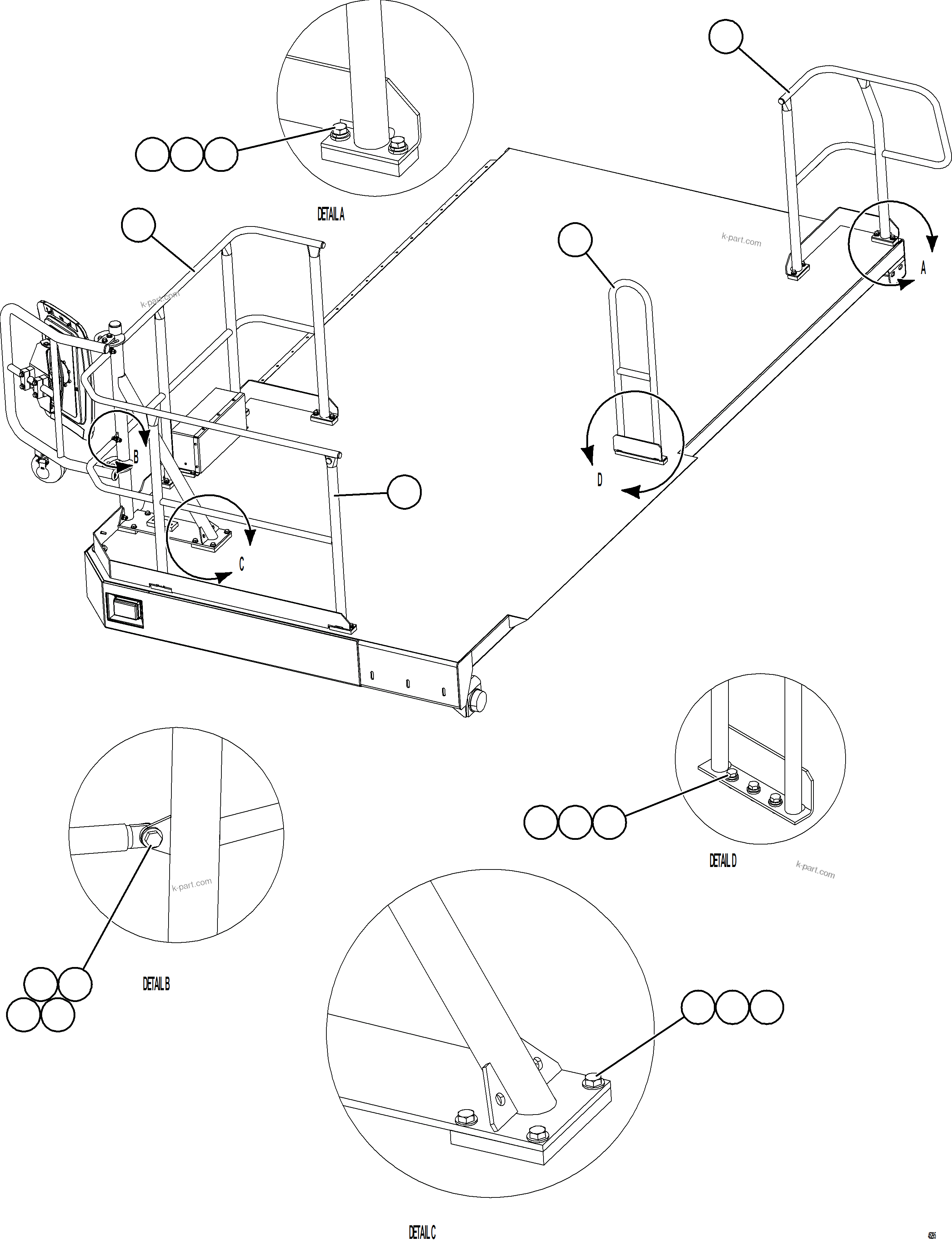 Komatsu parts book diagram for AFE69-A 730E-8 S/N A40002 HAILE GOLD MINE: RH DECK HANDRAILS