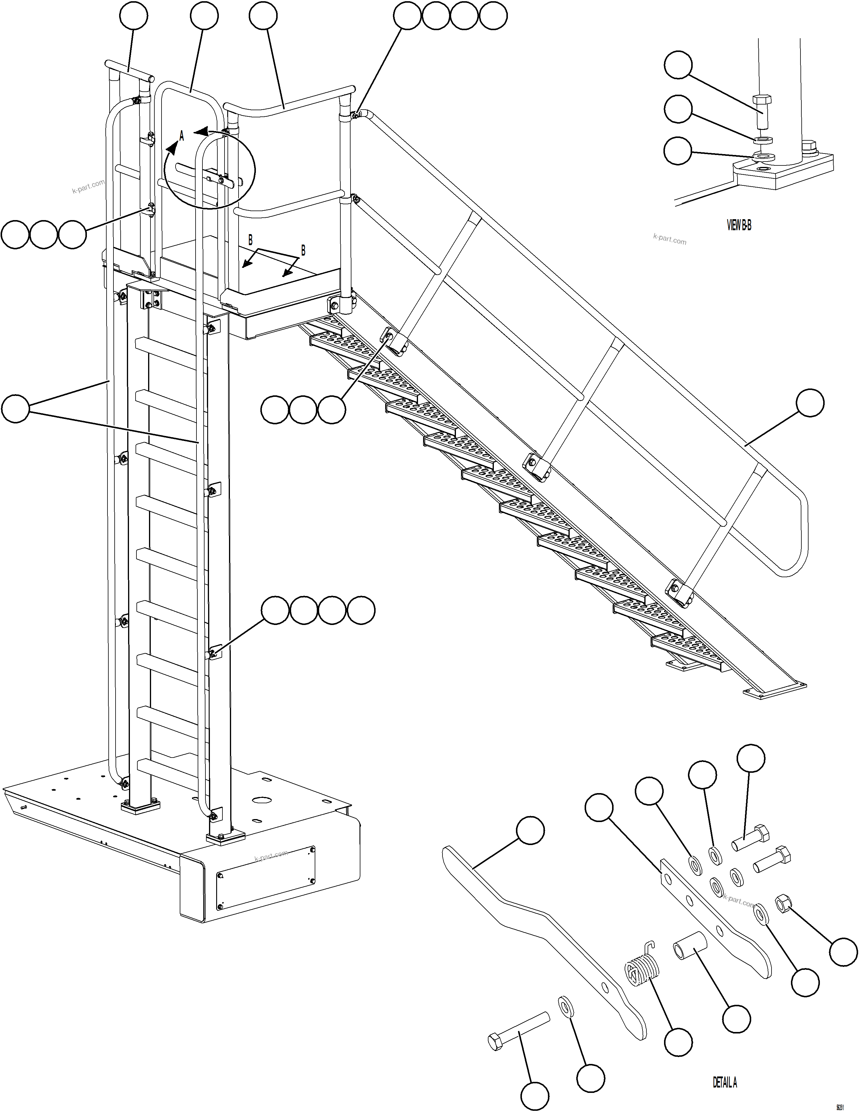 Komatsu parts book diagram for AFE69-A 730E-8 S/N A40002 HAILE GOLD MINE: RH & DIAGONAL LADDER HANDRAILS