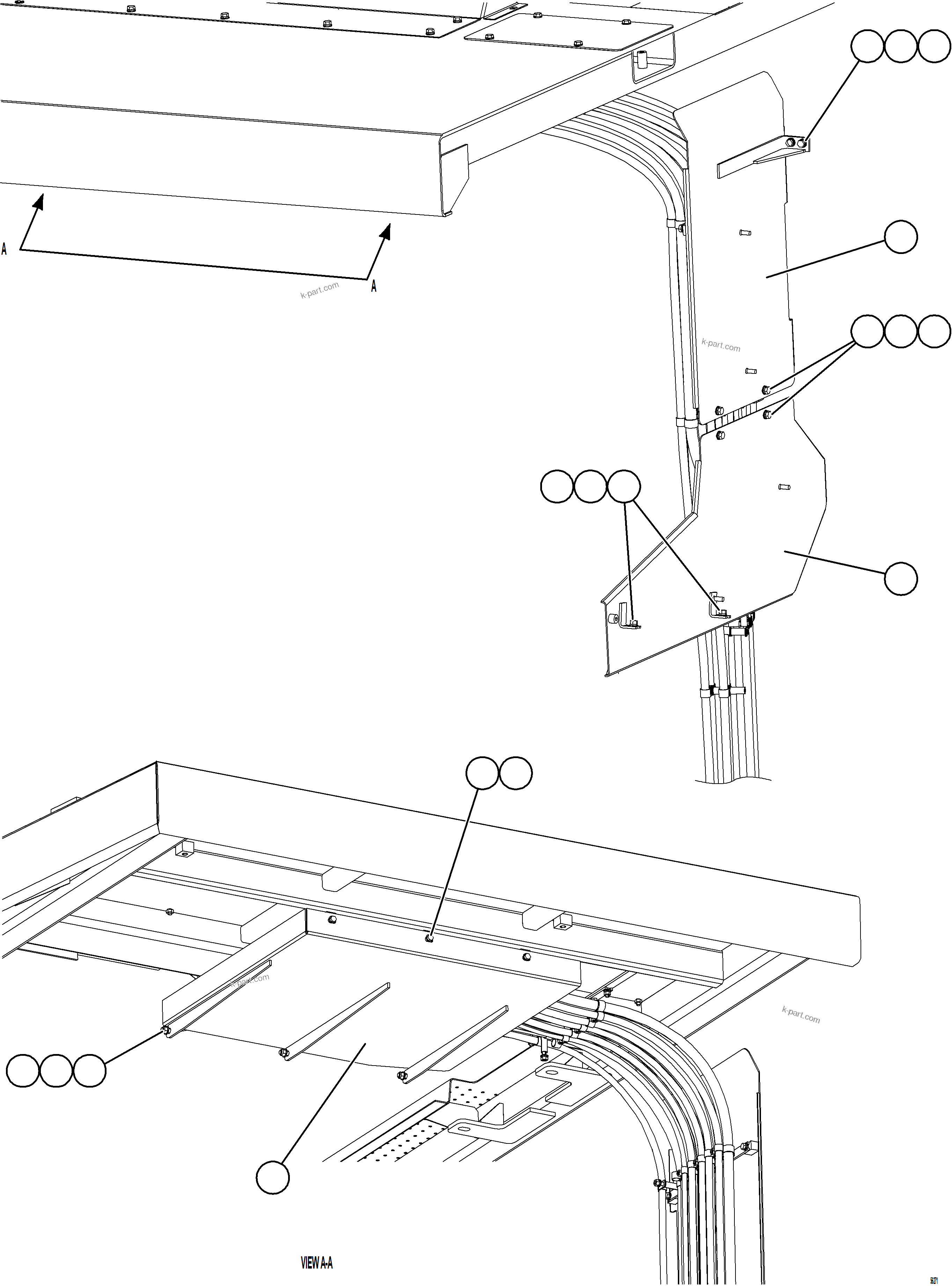 Komatsu parts book diagram for AFE69-A 730E-8 S/N A40002 HAILE GOLD MINE: LH DECK HYDRAULIC HOSE SHIELDS