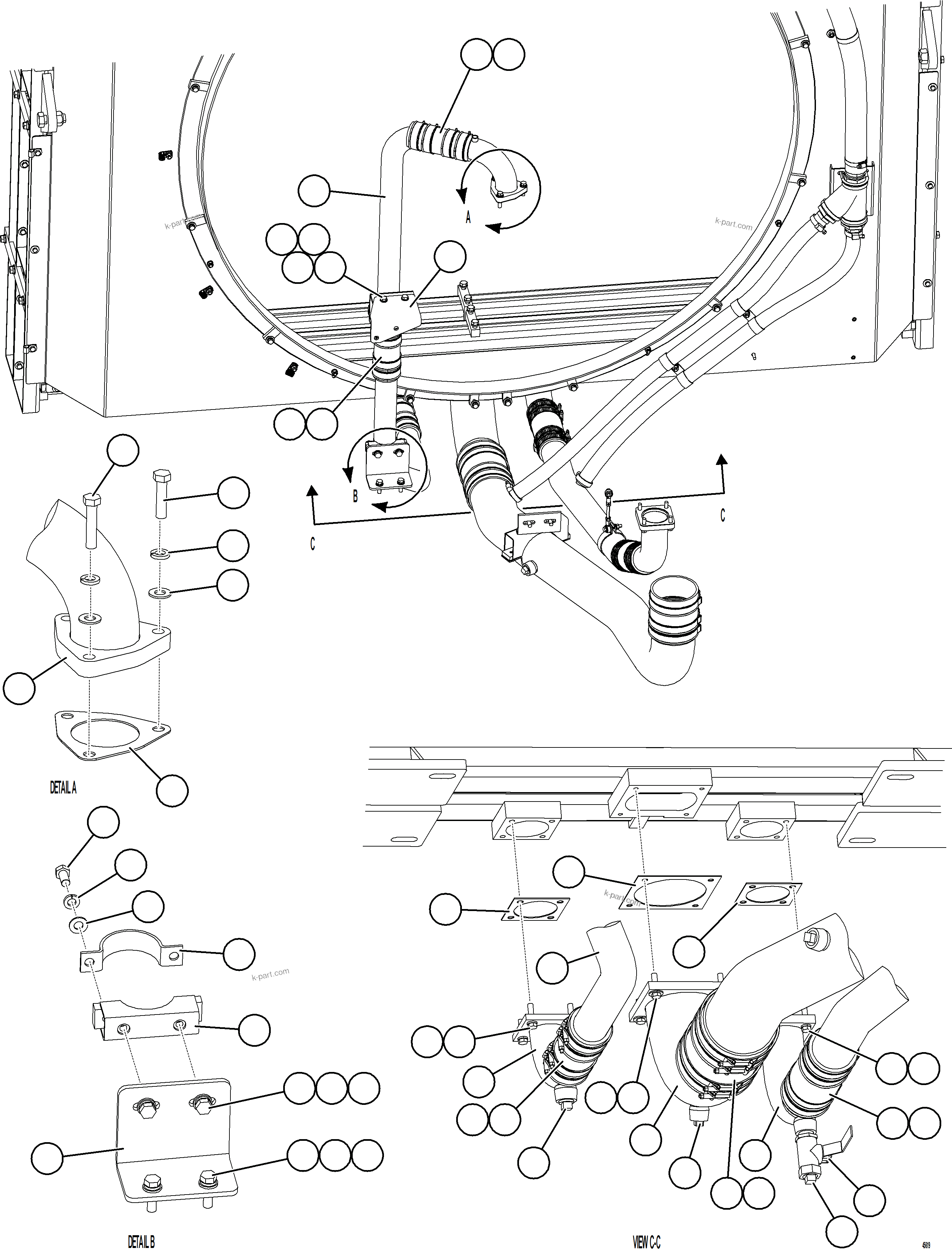 Komatsu parts book diagram for AFE69-A 730E-8 S/N A40002 HAILE GOLD MINE: RADIATOR PIPING    3/3