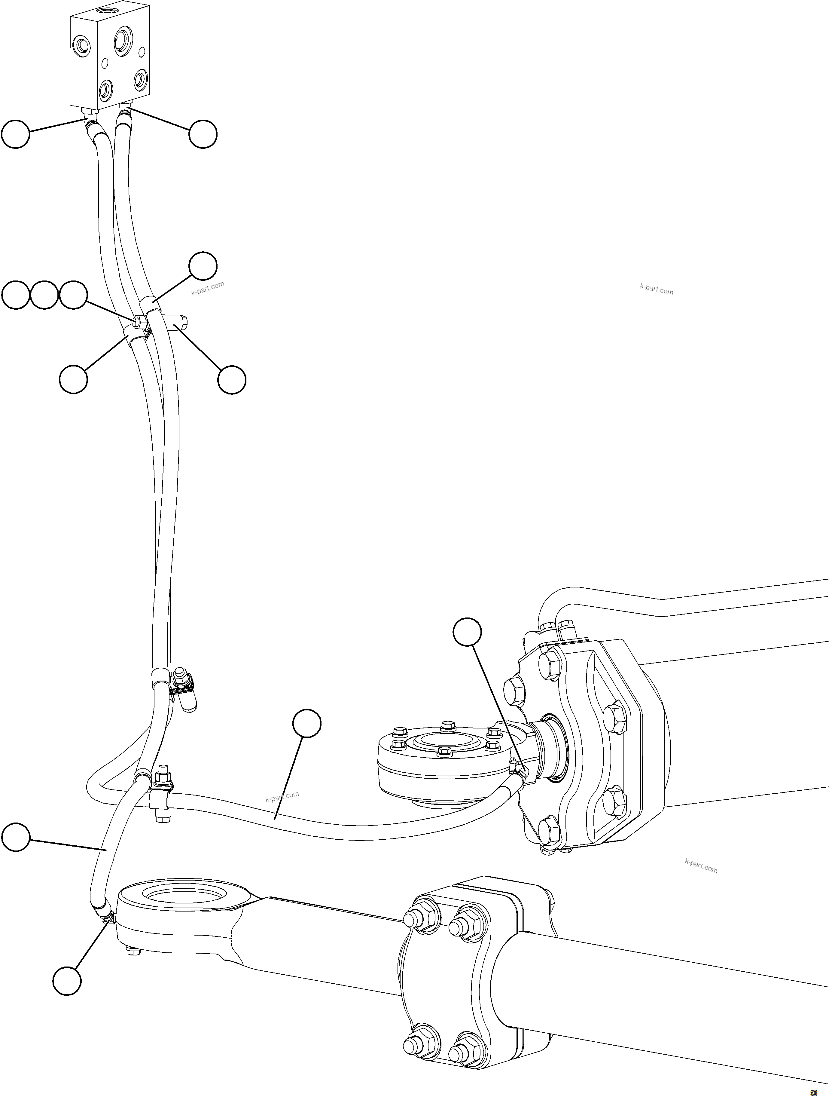 Komatsu parts book diagram for AFE69-A 730E-8 S/N A40002 HAILE GOLD MINE: TIE ROD/STEERING CYLINDER LUBRICATION LINES