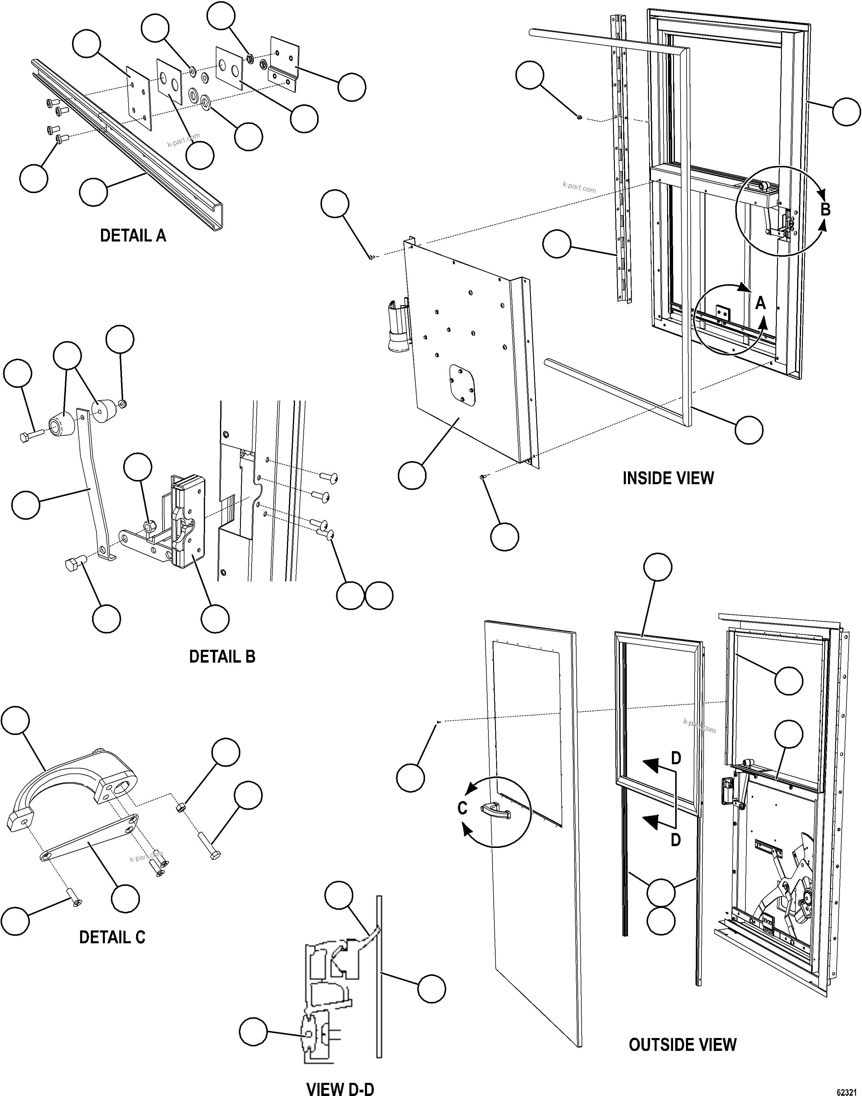 Komatsu parts book diagram for AFE69-A 730E-8 S/N A40002 HAILE GOLD MINE: DOOR ASSEMBLY - LH     58E-54-10080