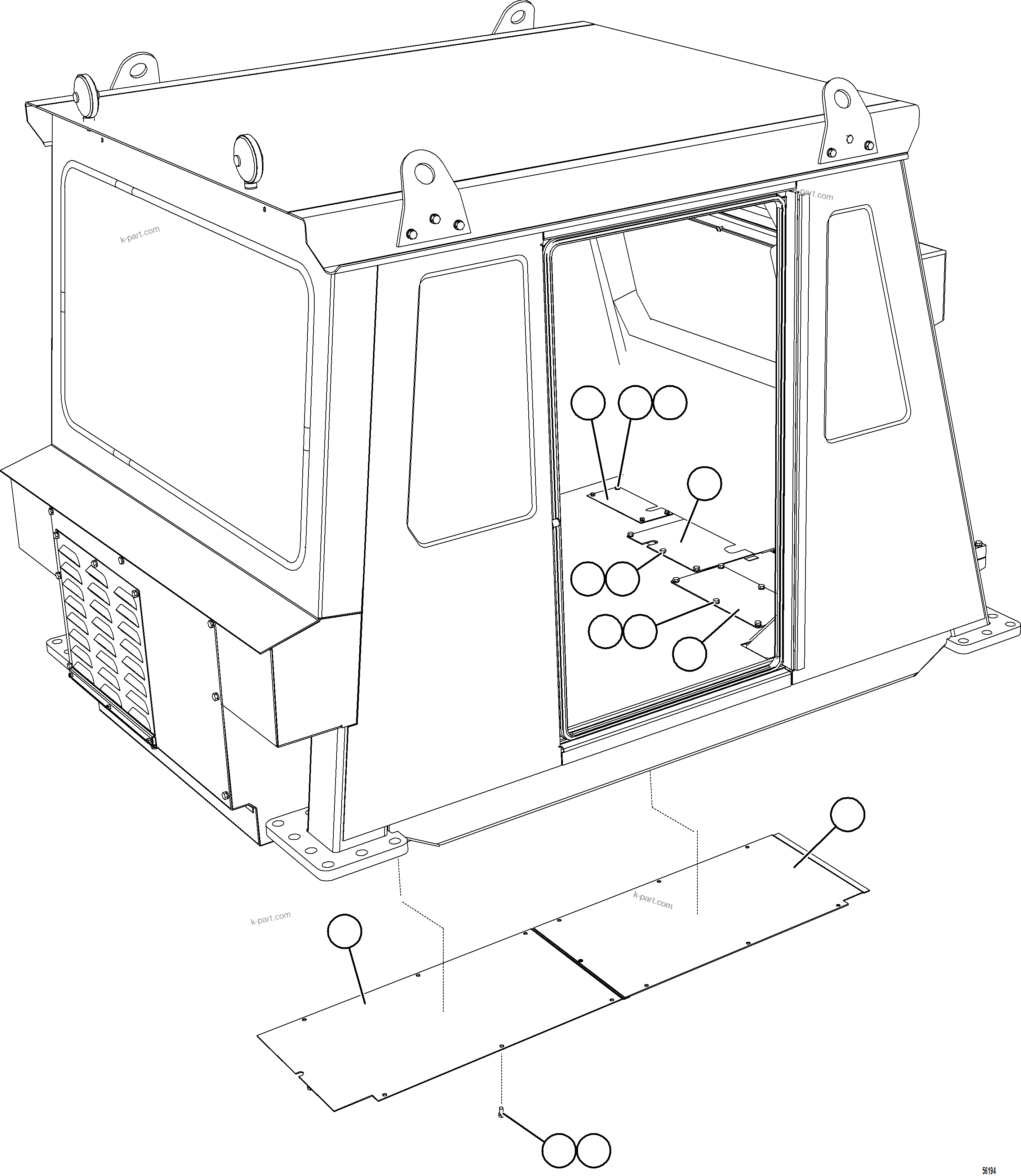 Komatsu parts book diagram for AFE69-A 730E-8 S/N A40002 HAILE GOLD MINE: CAB ACCESS COVERS