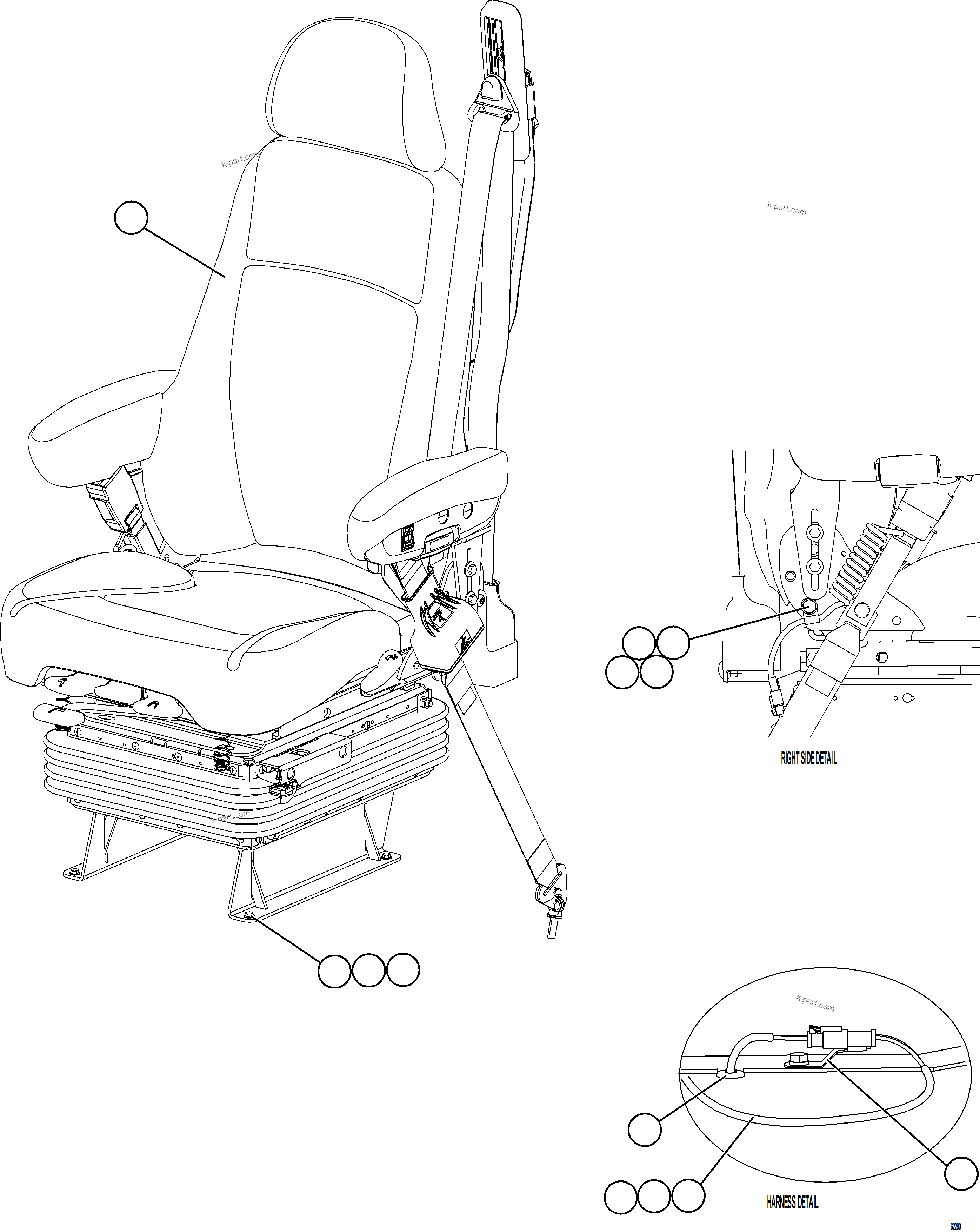 Komatsu parts book diagram for AFE69-A 730E-8 S/N A40002 HAILE GOLD MINE: OPERATOR SEAT INSTALLATION