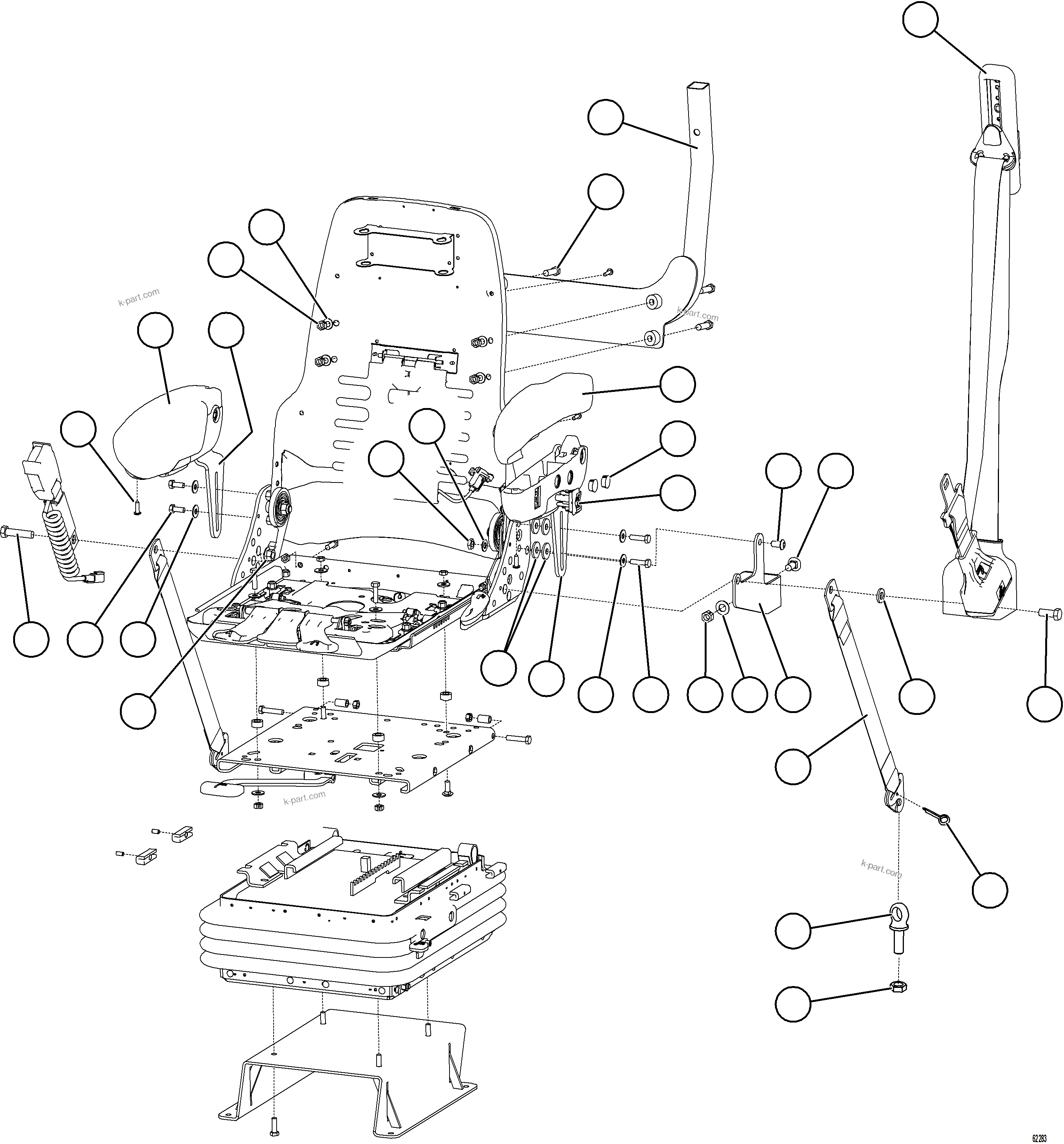 Komatsu parts book diagram for AFE69-A 730E-8 S/N A40002 HAILE GOLD MINE: SEAT ASSEMBLY    2/2     58E-57-00501
