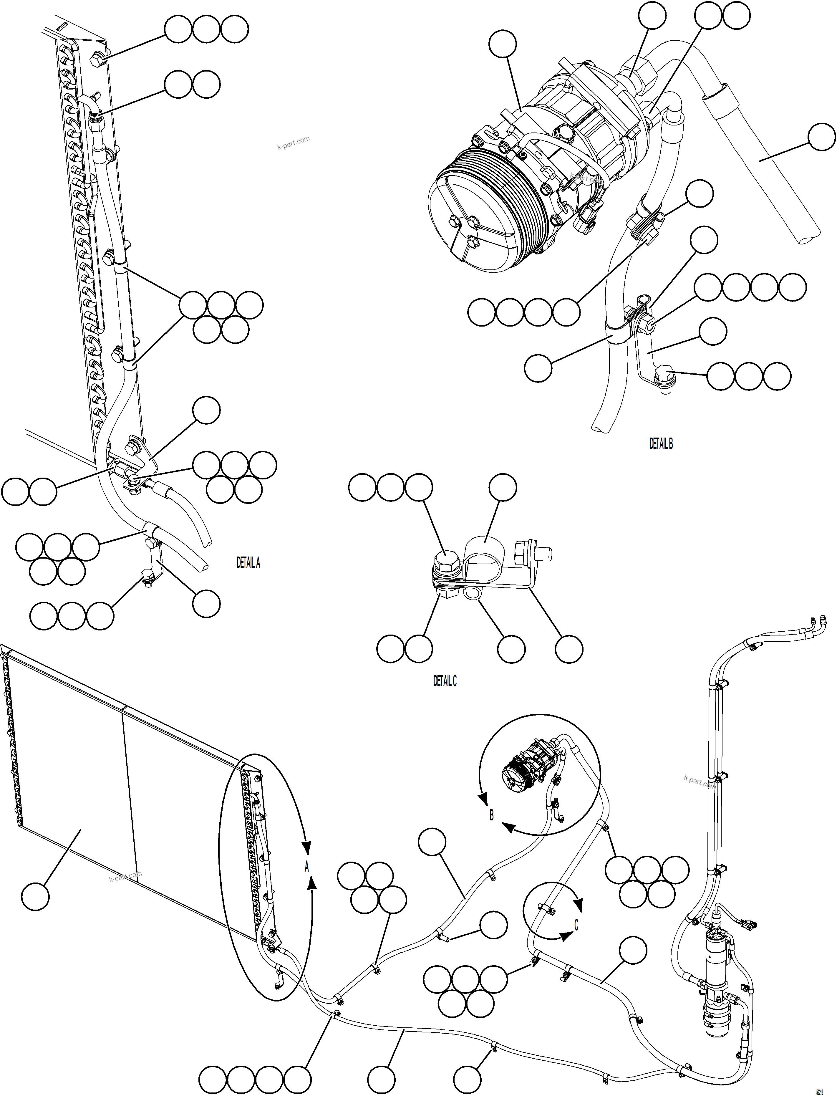 Komatsu parts book diagram for AFE69-A 730E-8 S/N A40002 HAILE GOLD MINE: A/C SYSTEM PIPING & INSTALLATION    1/2
