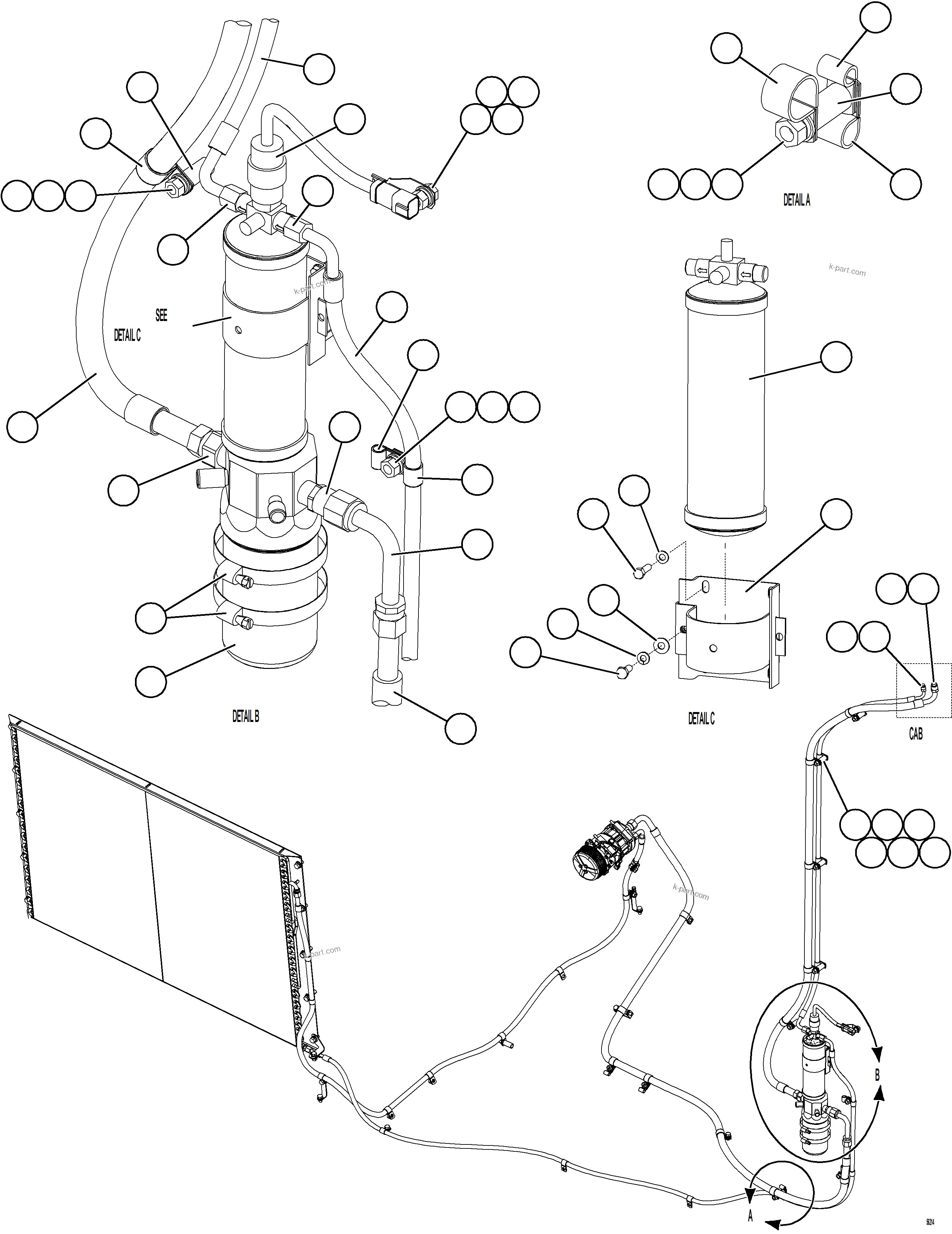 Komatsu parts book diagram for AFE69-A 730E-8 S/N A40002 HAILE GOLD MINE: A/C SYSTEM PIPING & INSTALLATION    2/2