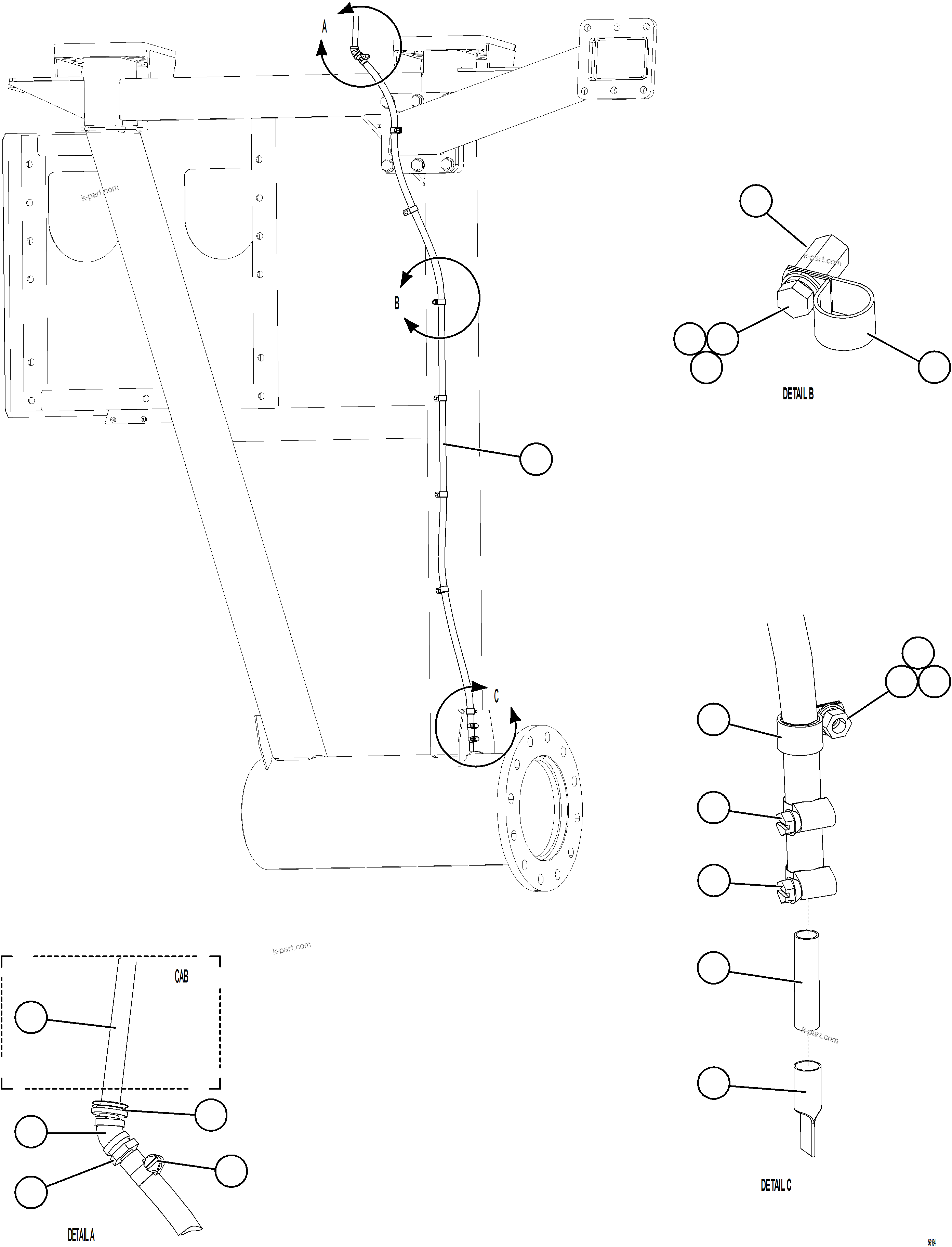 Komatsu parts book diagram for AFE69-A 730E-8 S/N A40002 HAILE GOLD MINE: HEATER / AC DRAIN HOSE INSTALLATION