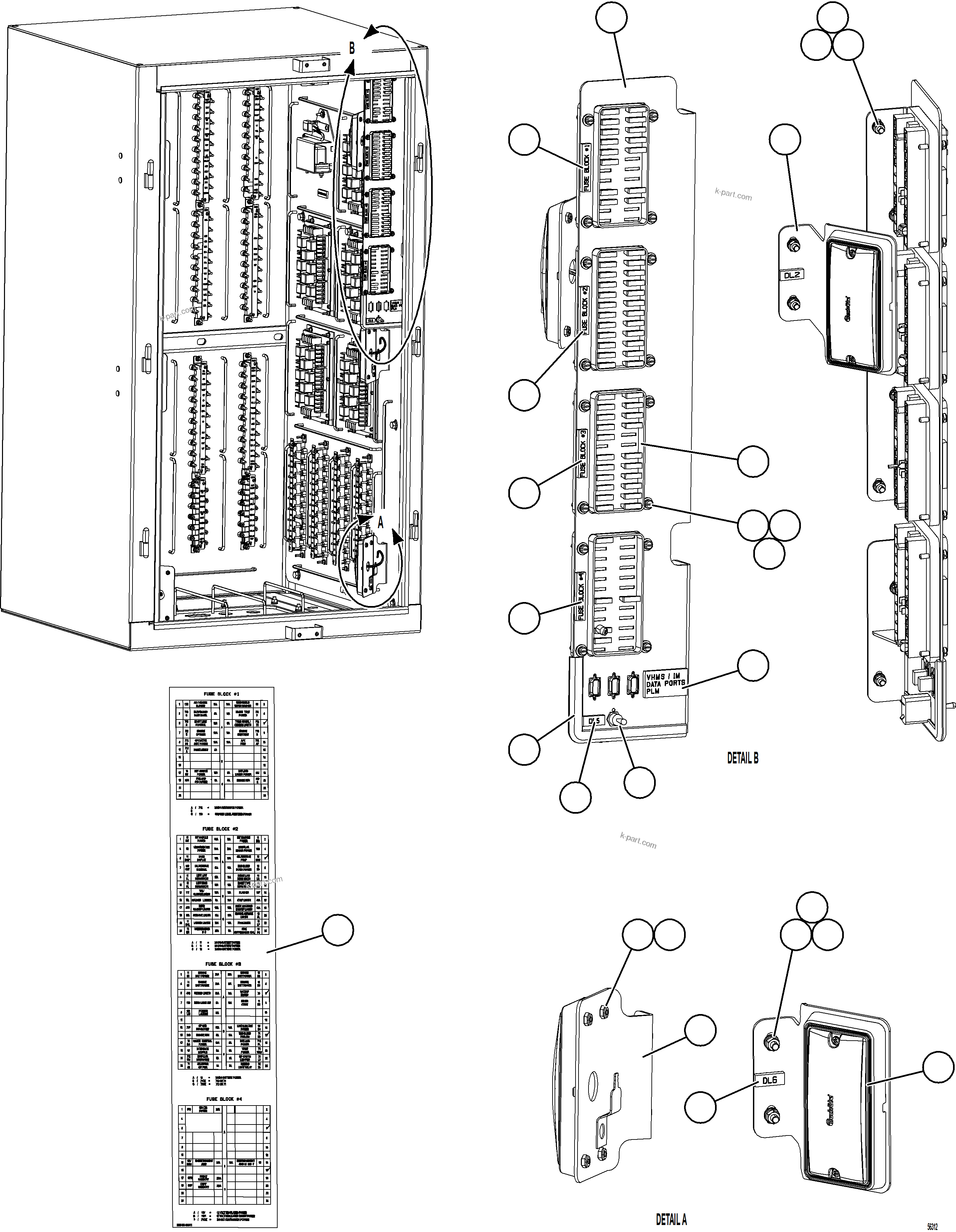 Komatsu parts book diagram for AFE69-A 730E-8 S/N A40002 HAILE GOLD MINE: AUXILIARY CONTROL CABINET LIGHTS & FUSE PANEL