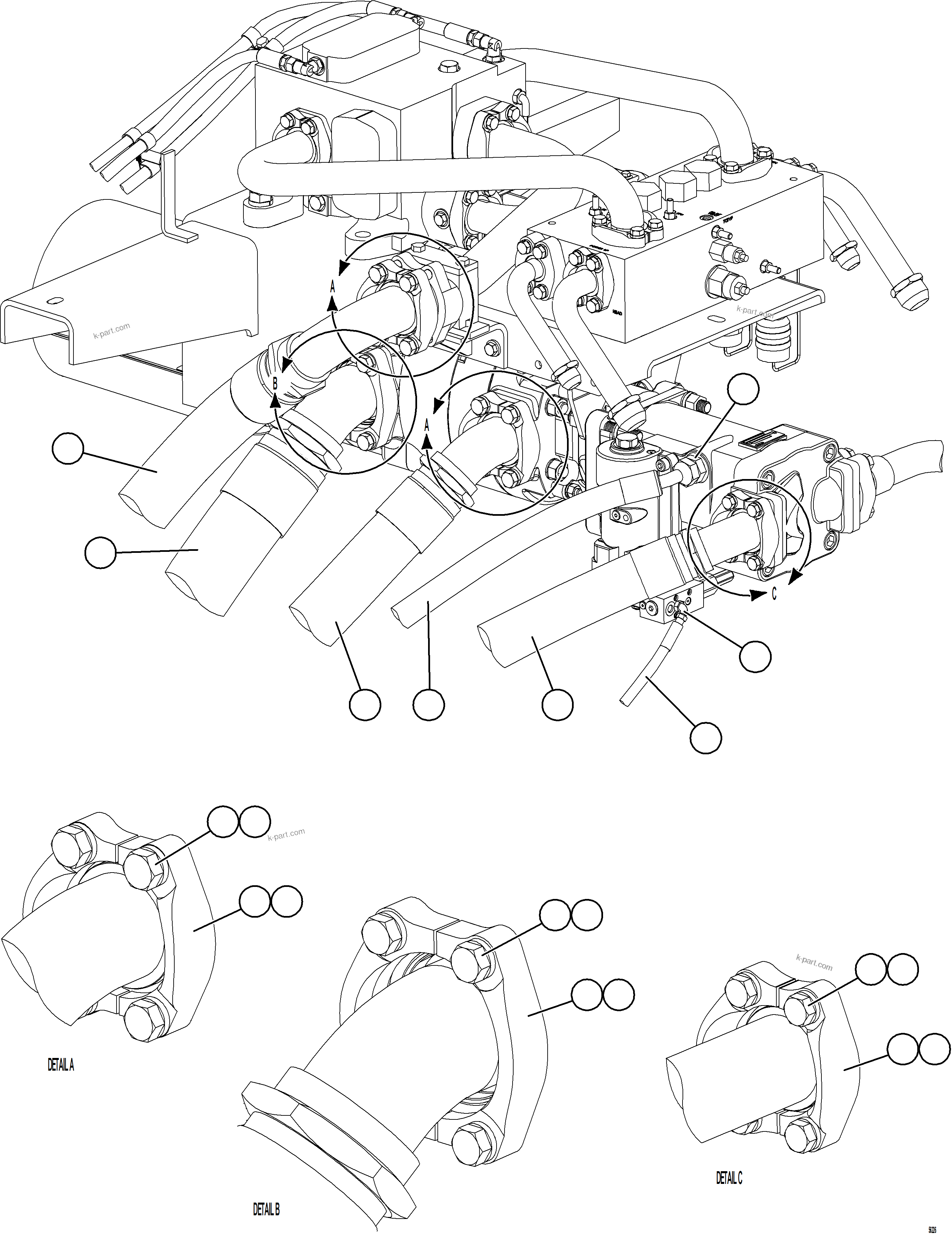 Komatsu parts book diagram for AFE69-A 730E-8 S/N A40002 HAILE GOLD MINE: PUMP MODULE PIPING    1/3