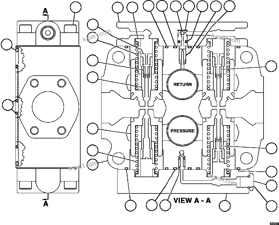 Komatsu parts book diagram for AFE69-A 730E-8 S/N A40002 HAILE GOLD MINE: SPOOL INLET SECTION              VE7624
